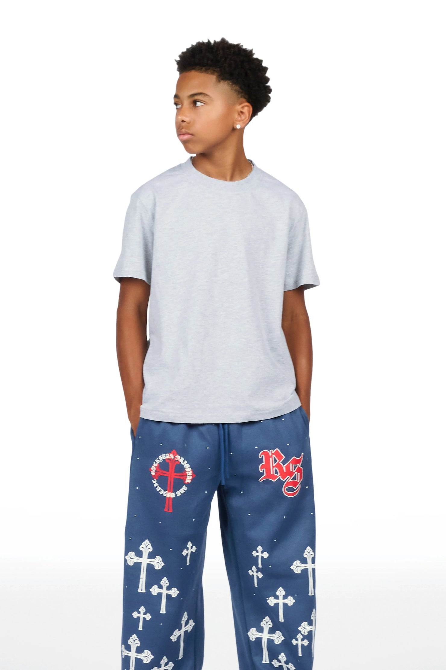 Boys Madar Navy Rhinestone Super Baggy Track Pant