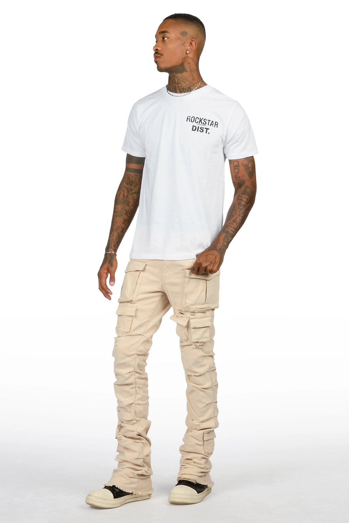 Gentry Beige Stacked Flare Jean