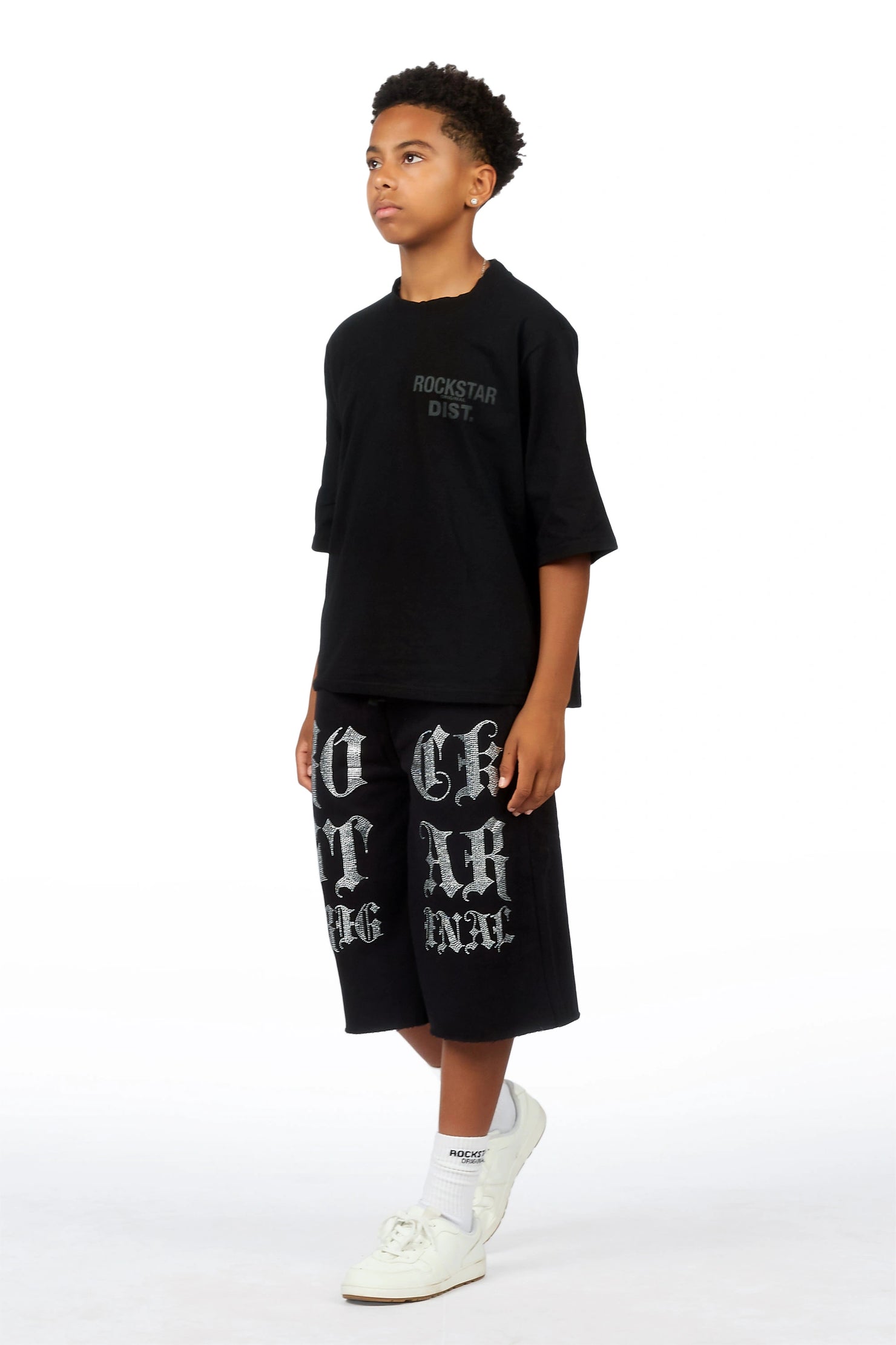 Boys Teiario Black Rhinestone Track Short