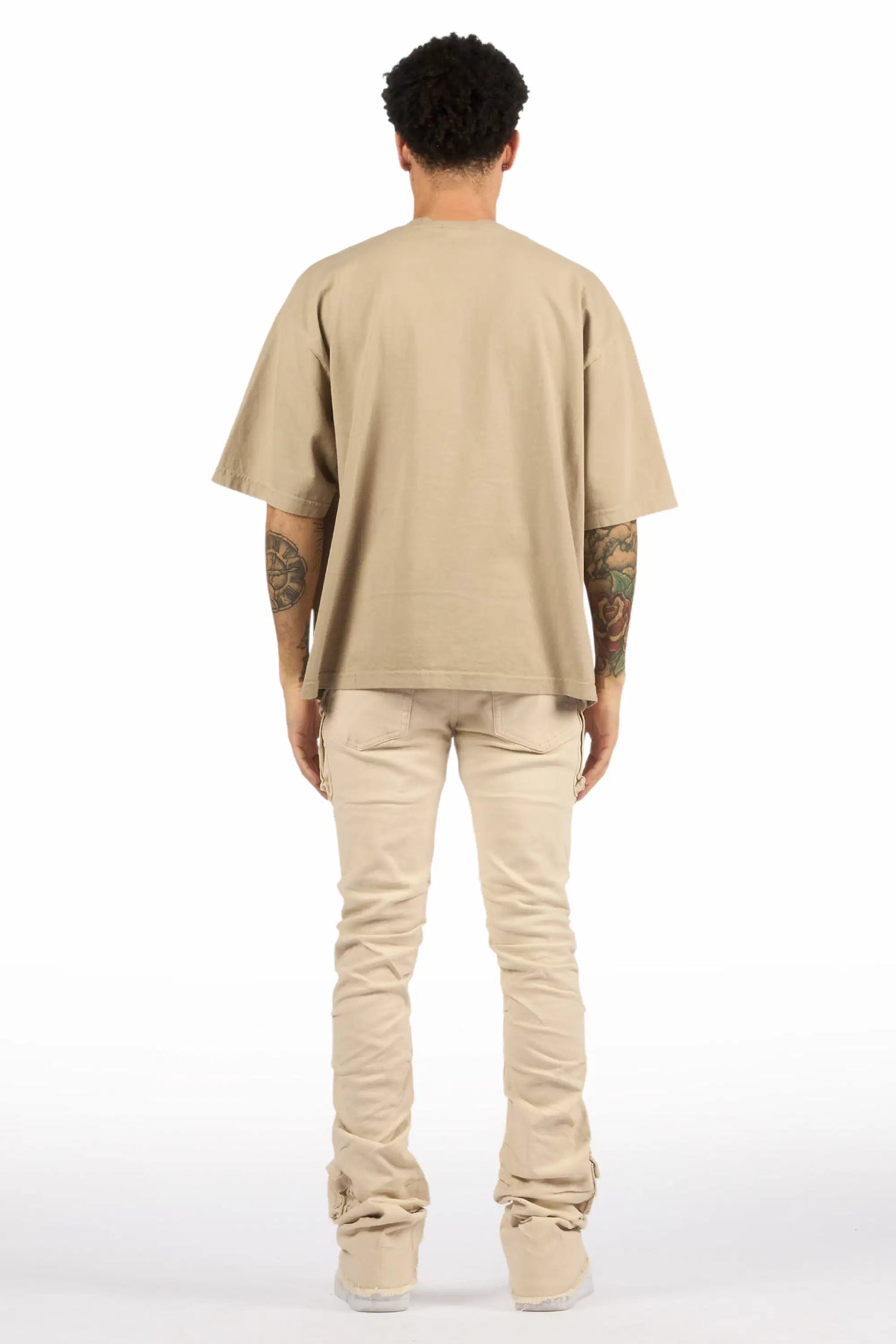 Gentry Light Beige Stacked Flare Jean
