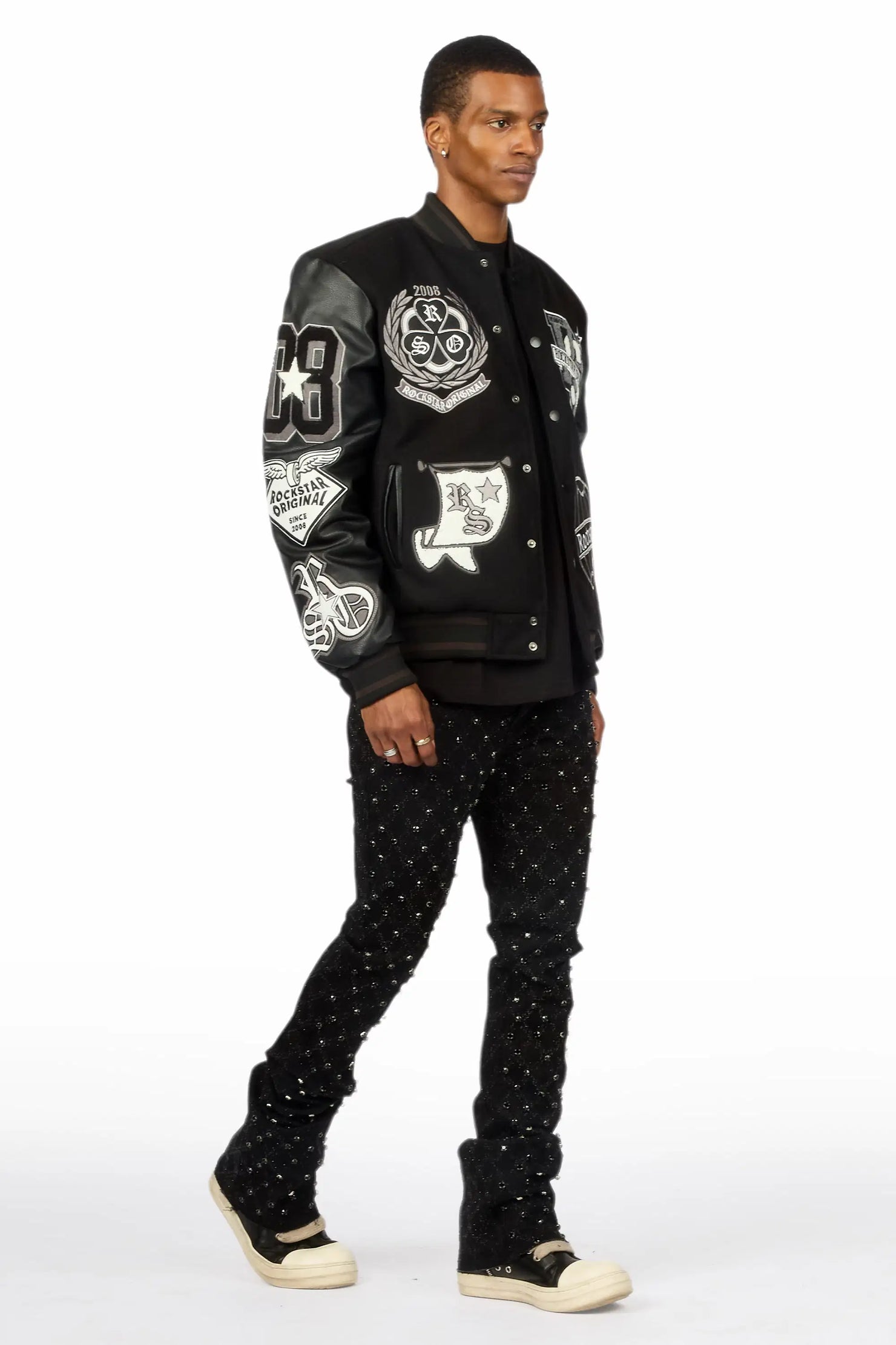 Glit Black Rhinestone Stacked Flare Jean