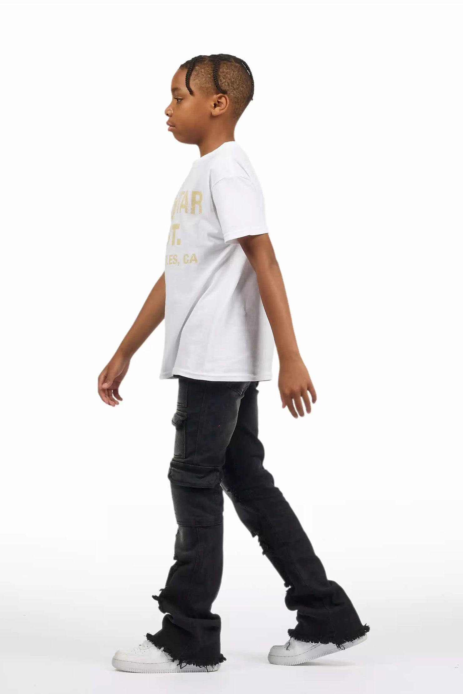 Boys Kade jet Black Stacked Flare Jean