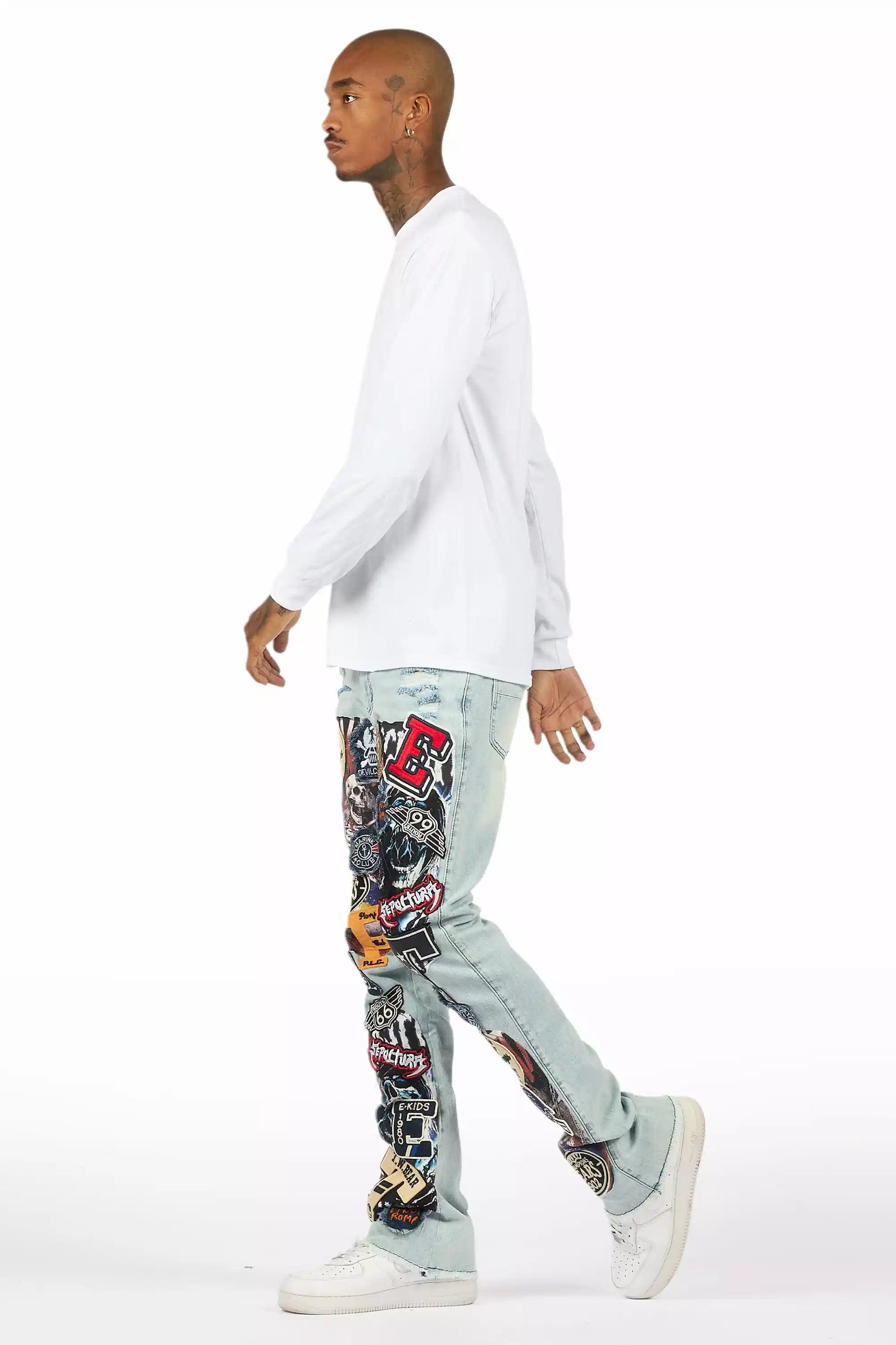 Espan Light Blue Stacked Flare Jean