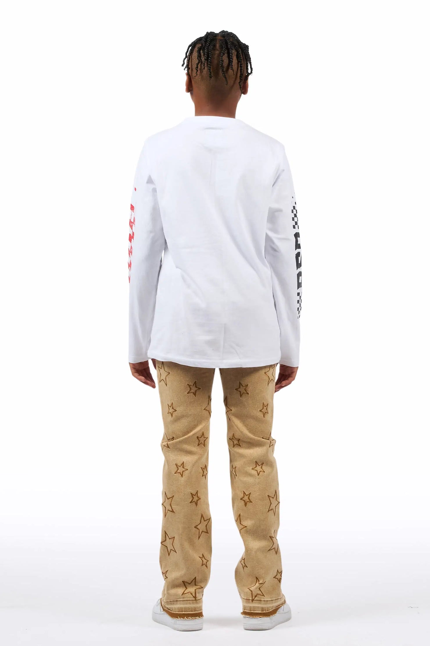 Boys Starship Beige Stacked Flare Jean