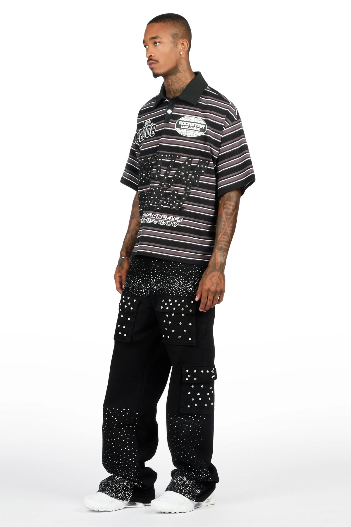 Arman Black Rhinestones Baggy Fit Jeans