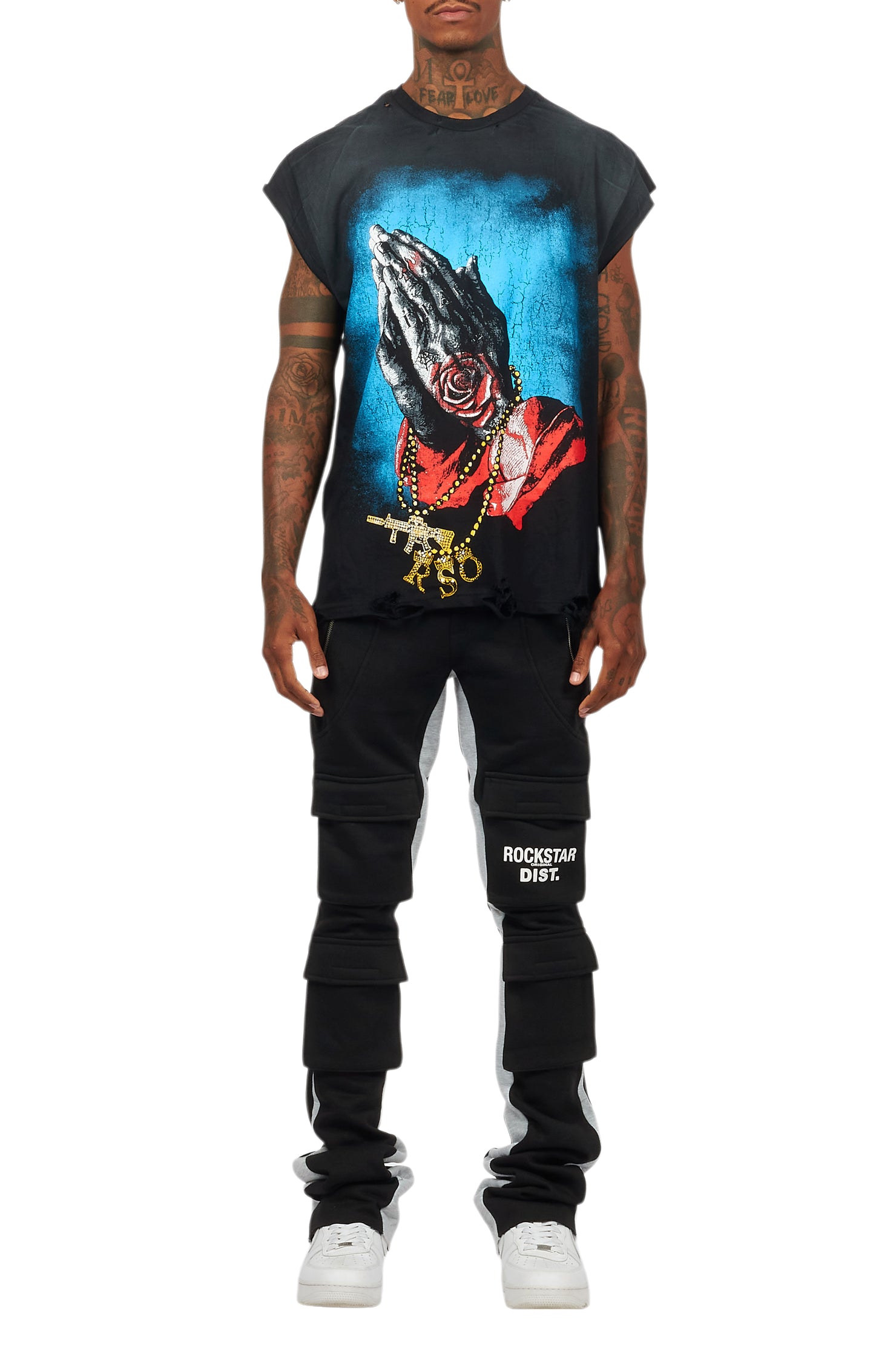 Antoon Black Stacked Flare Track Pant