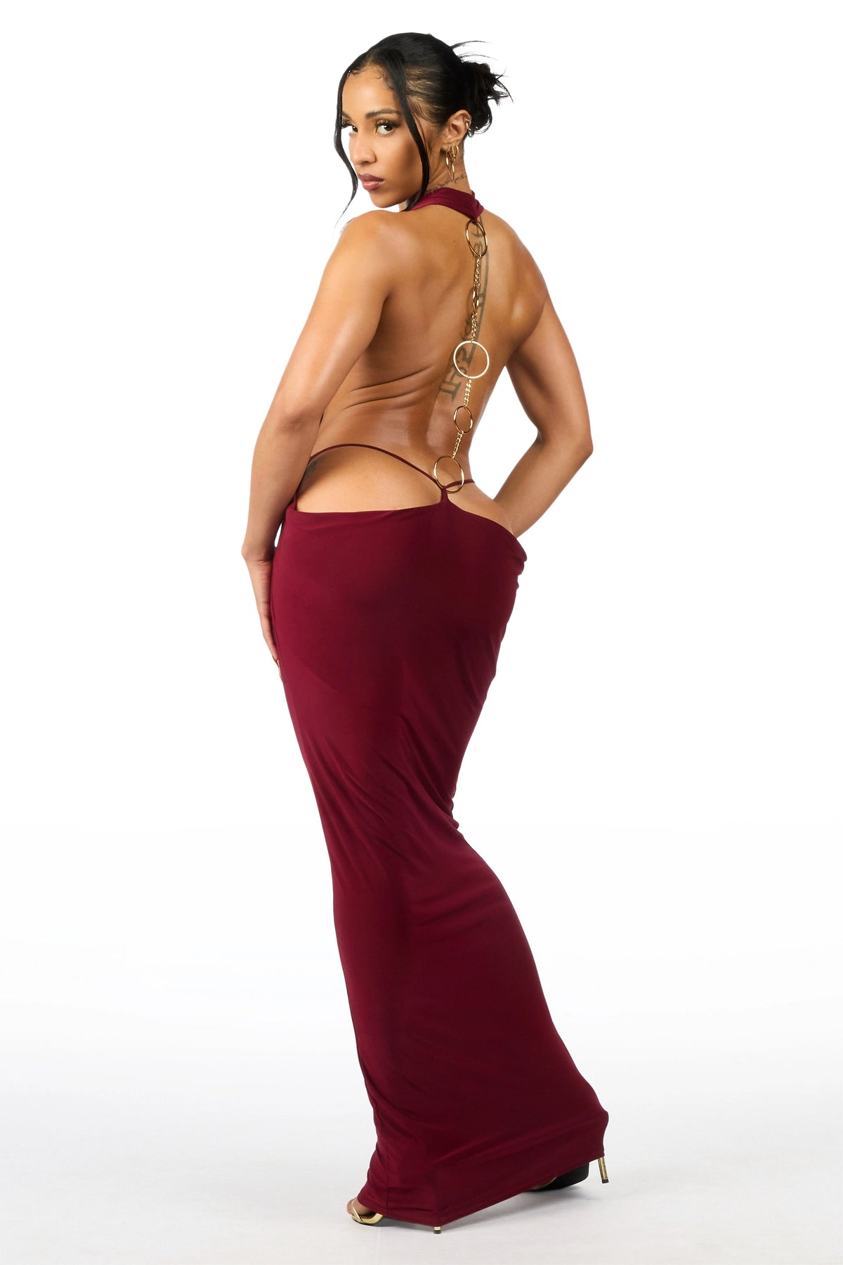 Floor-ed Burgundy Maxi Ring-Back Dress