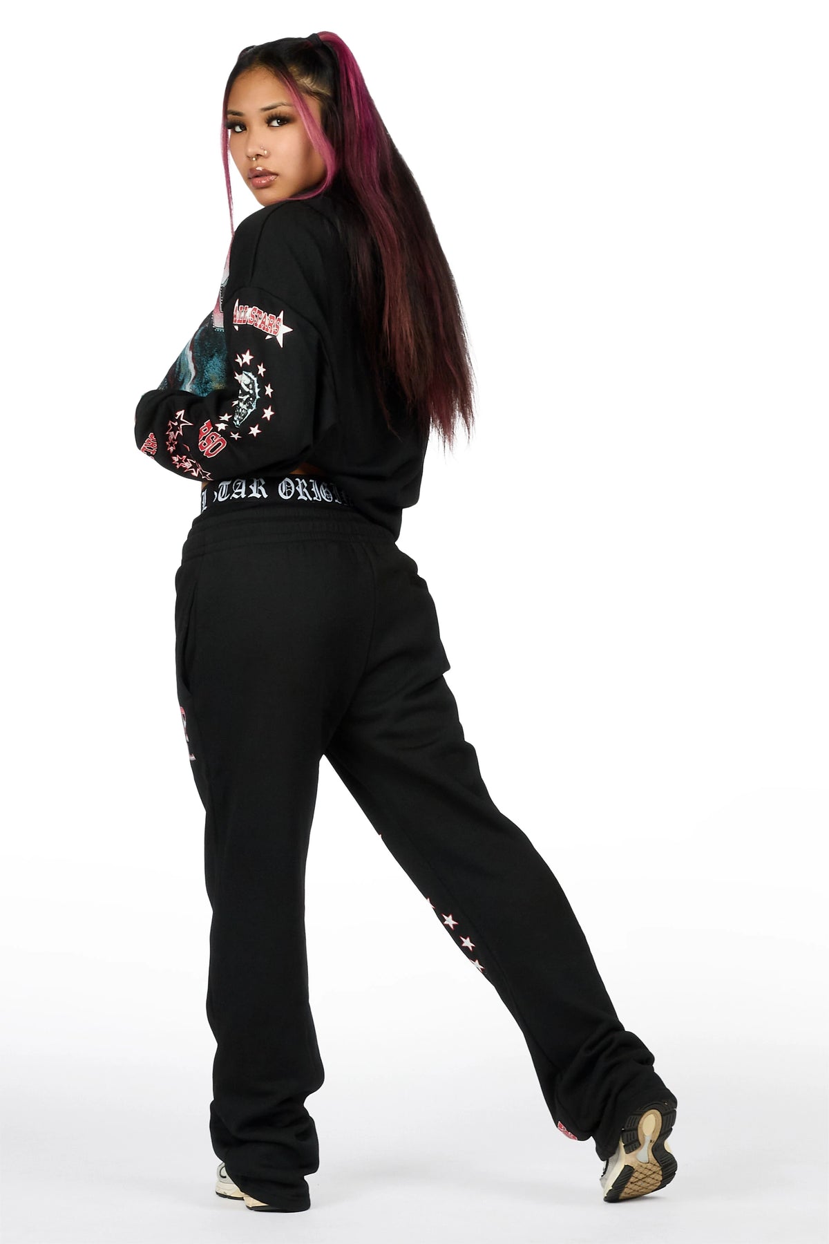 Jaiyana Black Graphic Baggy Fit Track Set