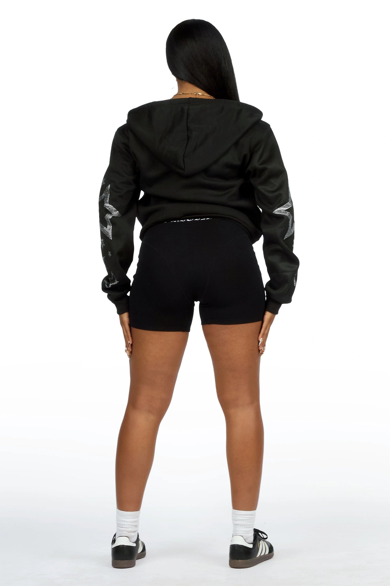 Flaveya Black Rhinestone Zip Up Hoodie