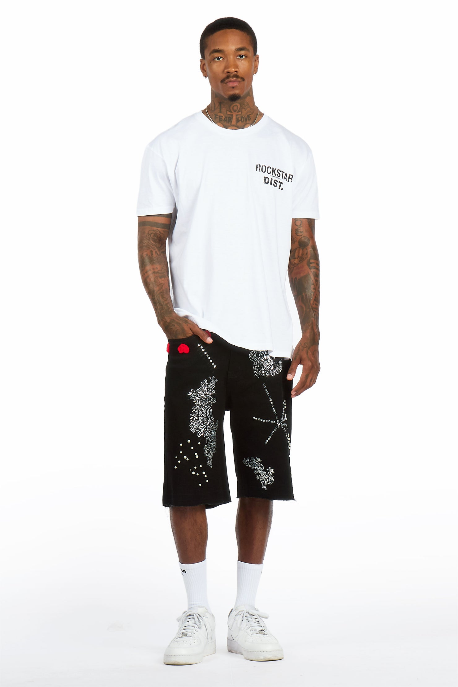Rael Black Rhinestone Denim Short