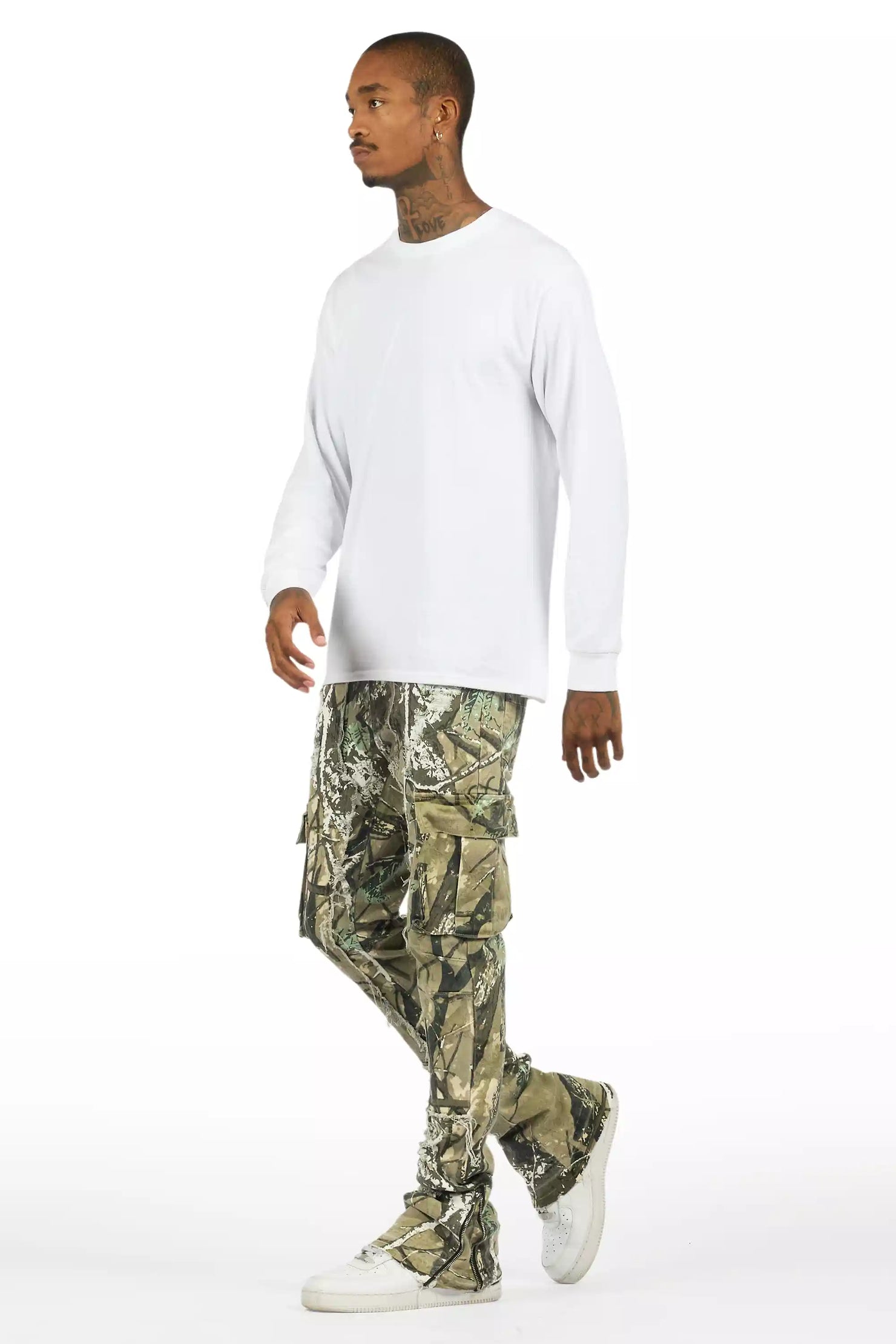 Aftermath Tree Camo/White Stacked Flare Jean