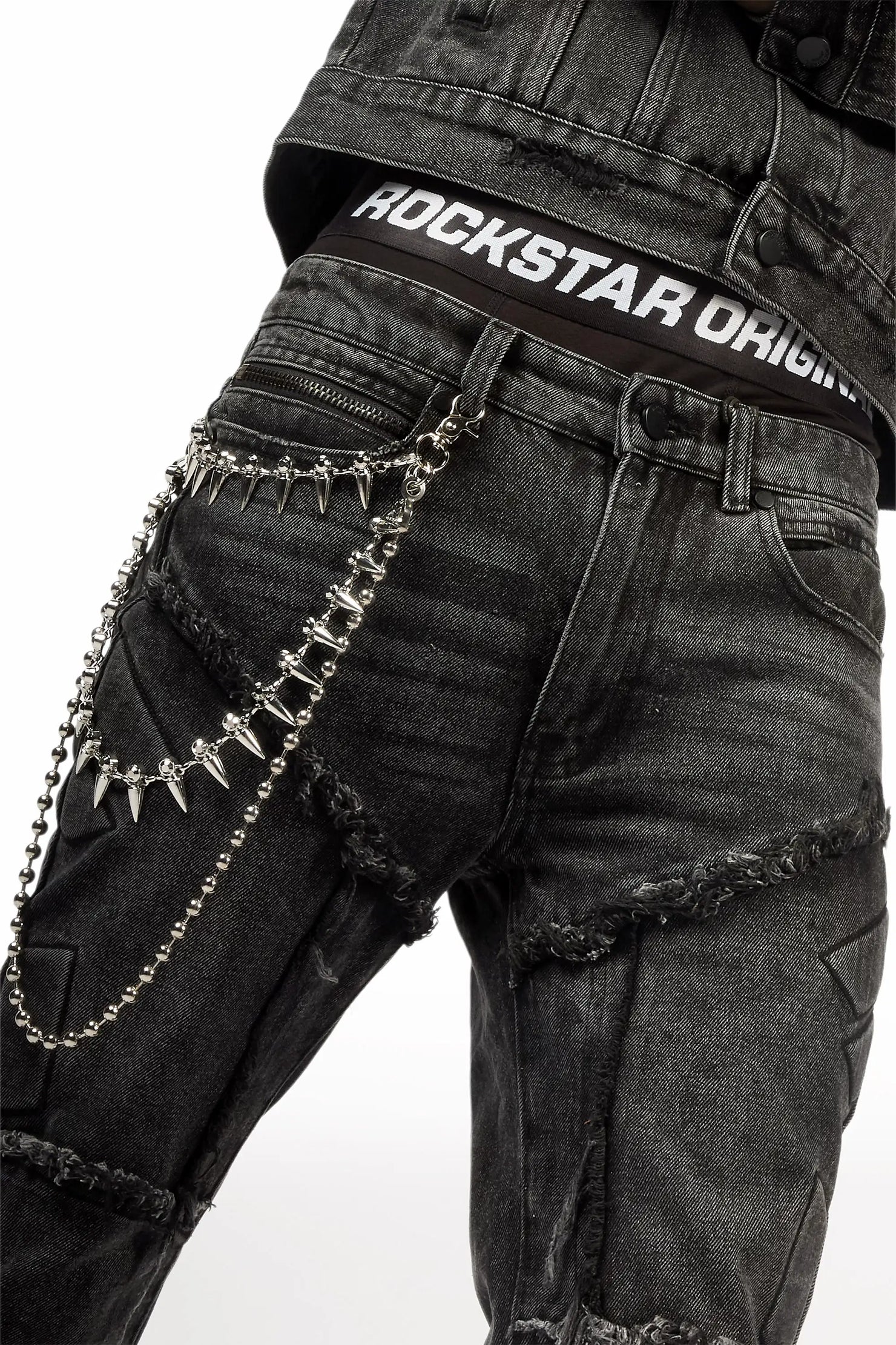 Throttle Grey Denim Jacket/Stacked Flare Jean Set