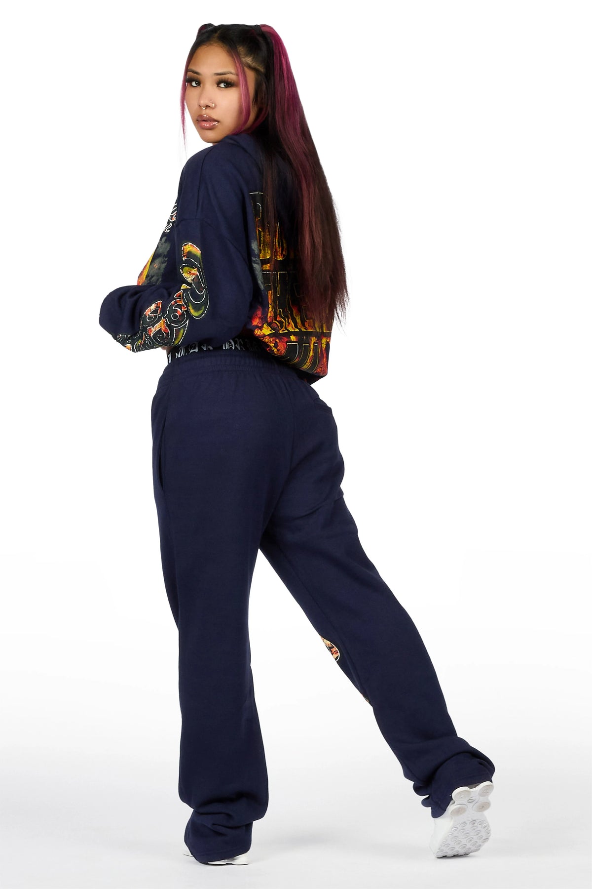 Taliyah Navy Graphic Baggy Fit Track Set