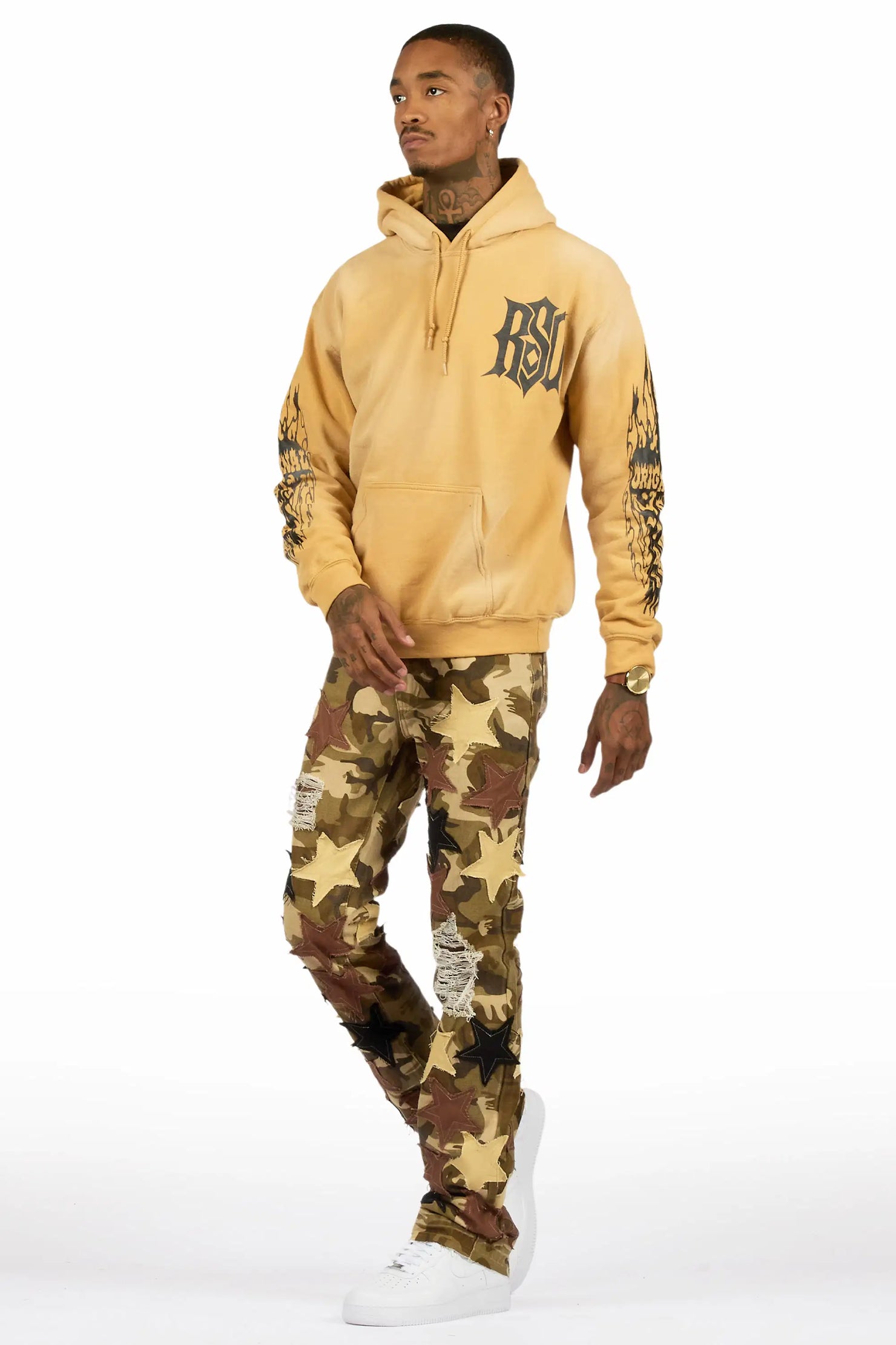 StarLane Brown Camo Stacked Flare Jean