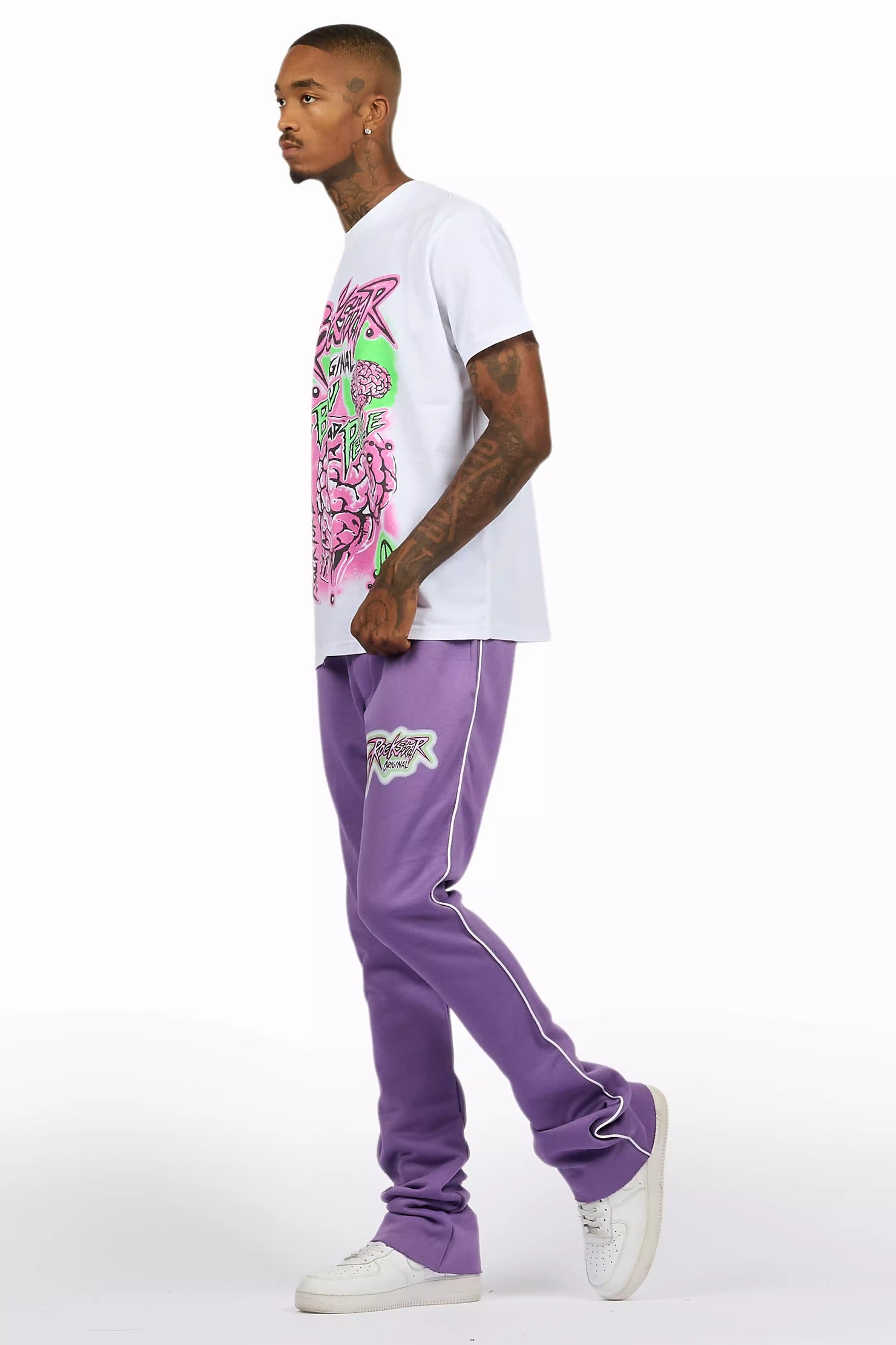 Braindead Purple/White T-Shirt/Stacked Track Set