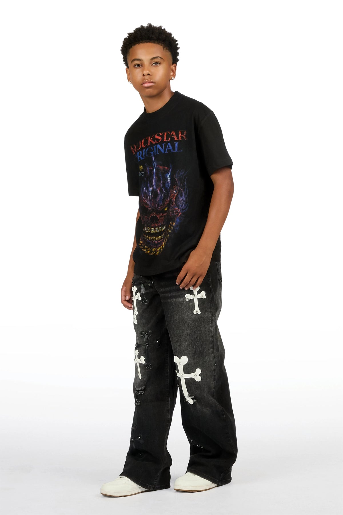 Boys Oliver Dark Grey Patch Baggy Fit Jean