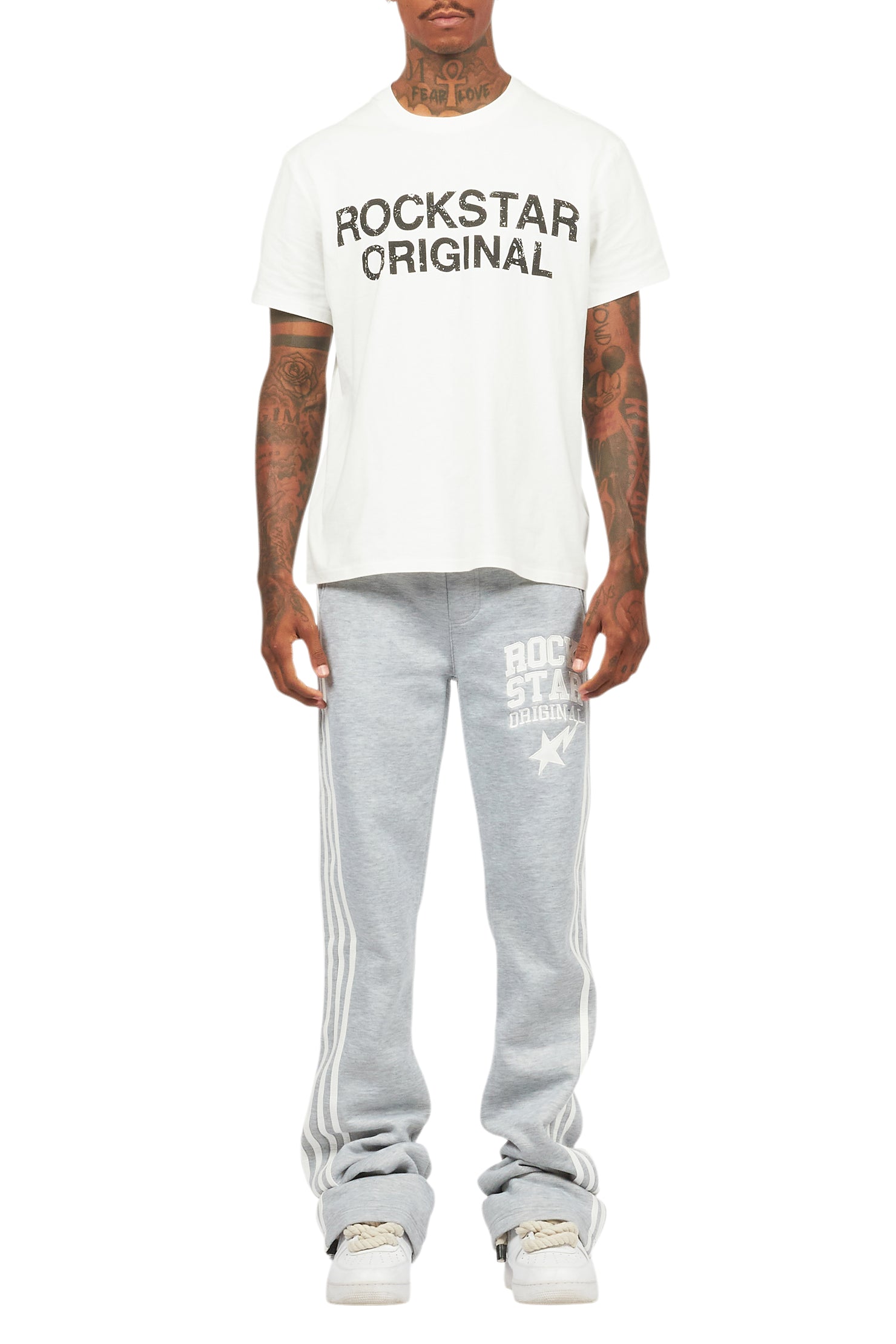 Gerrit Heather Grey Fleece Stacked Baggy Track Pant