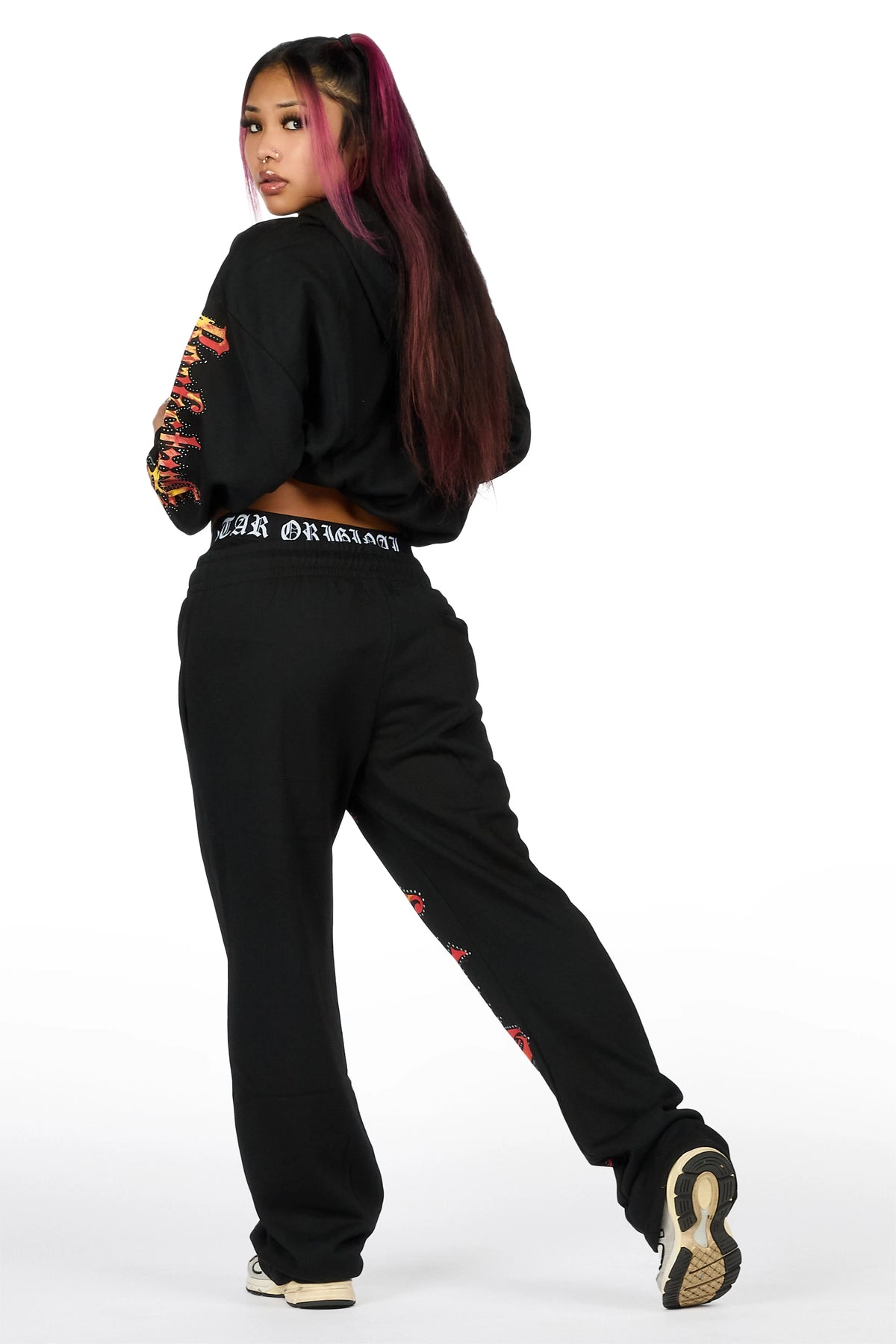 Anneleise Black Graphic Baggy Fit Track Set