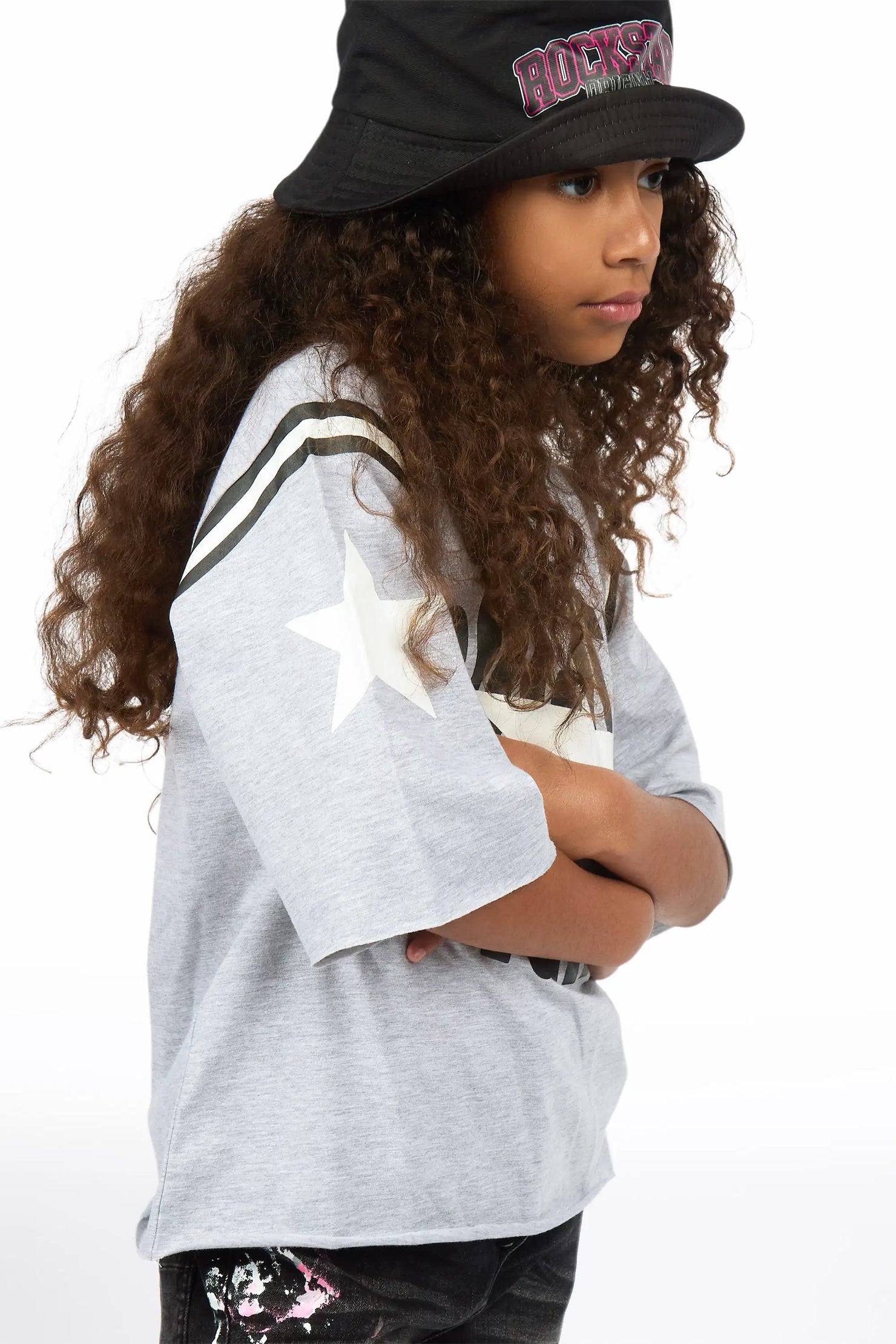 Girls Alora Grey/Dark Grey T-Shirt Stacked Jean Set