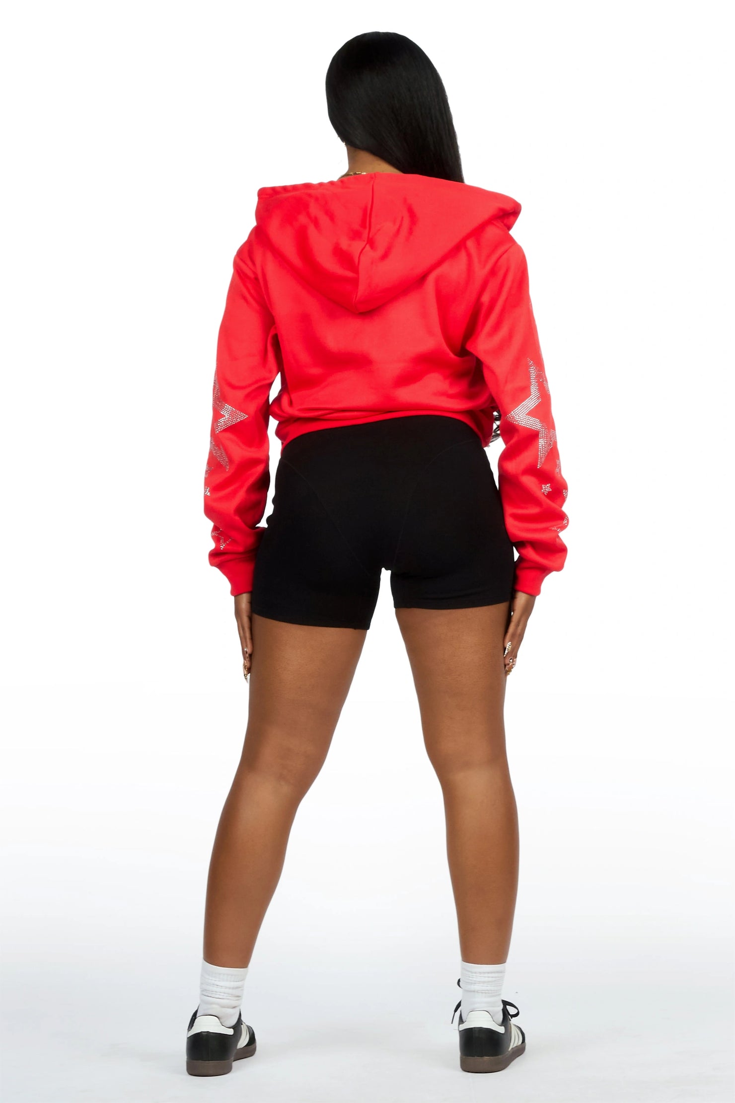 Flaveya Red Rhinestone Zip Up Hoodie