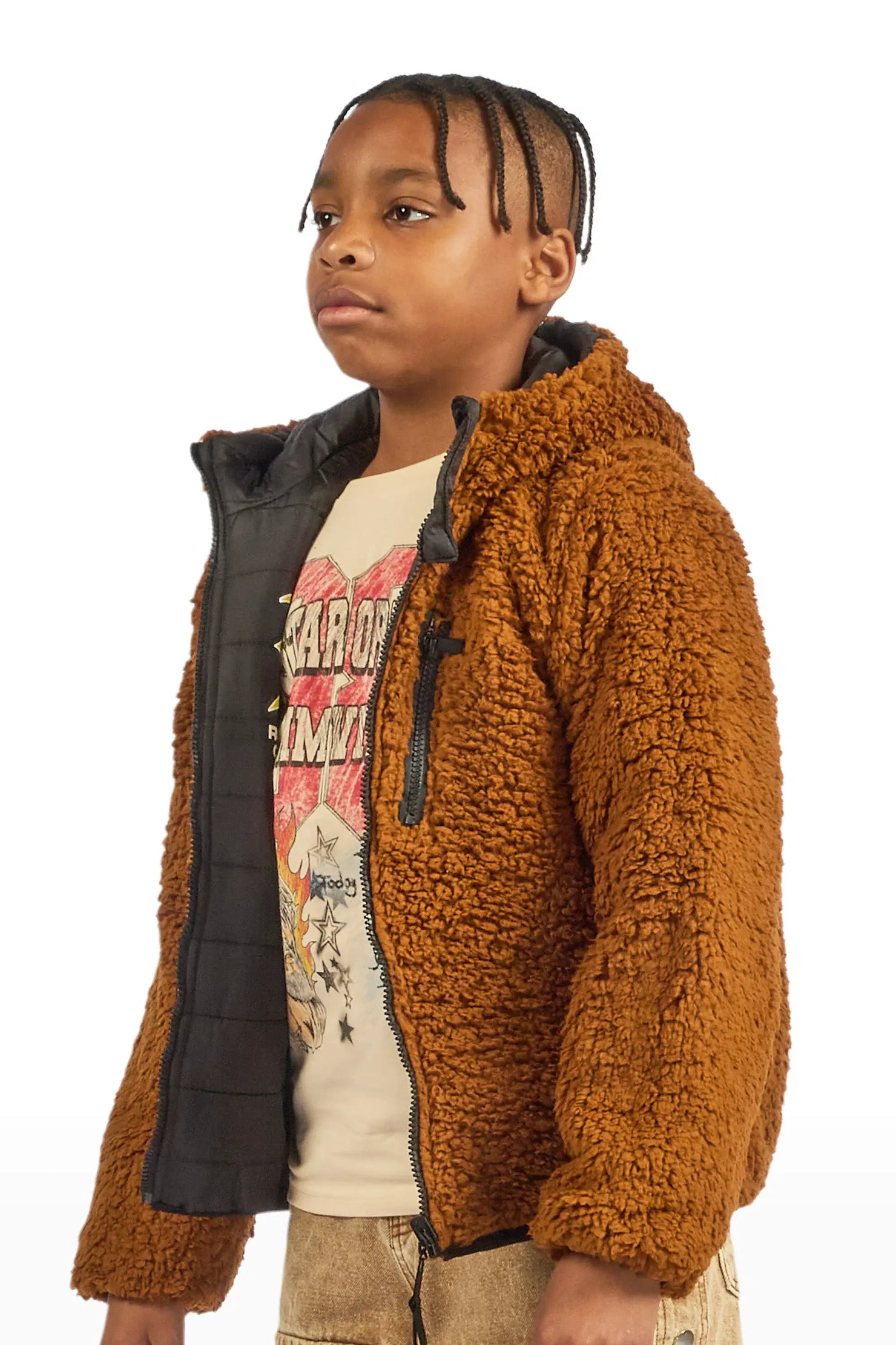Boys Daegan Black/Brown Reversible Fur Puffer Jacket