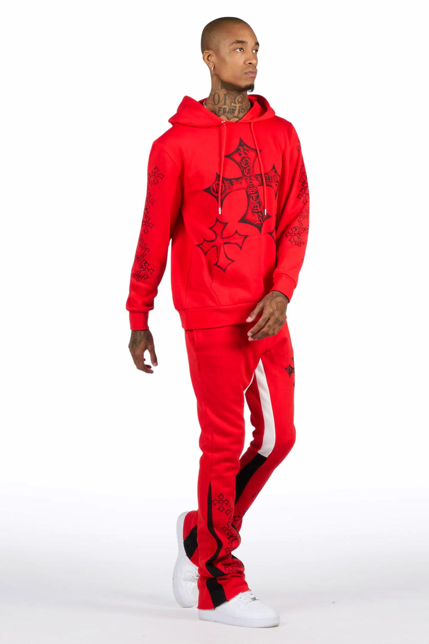 Marzion Red/Black Hoodie/Stacked Flare Track Set