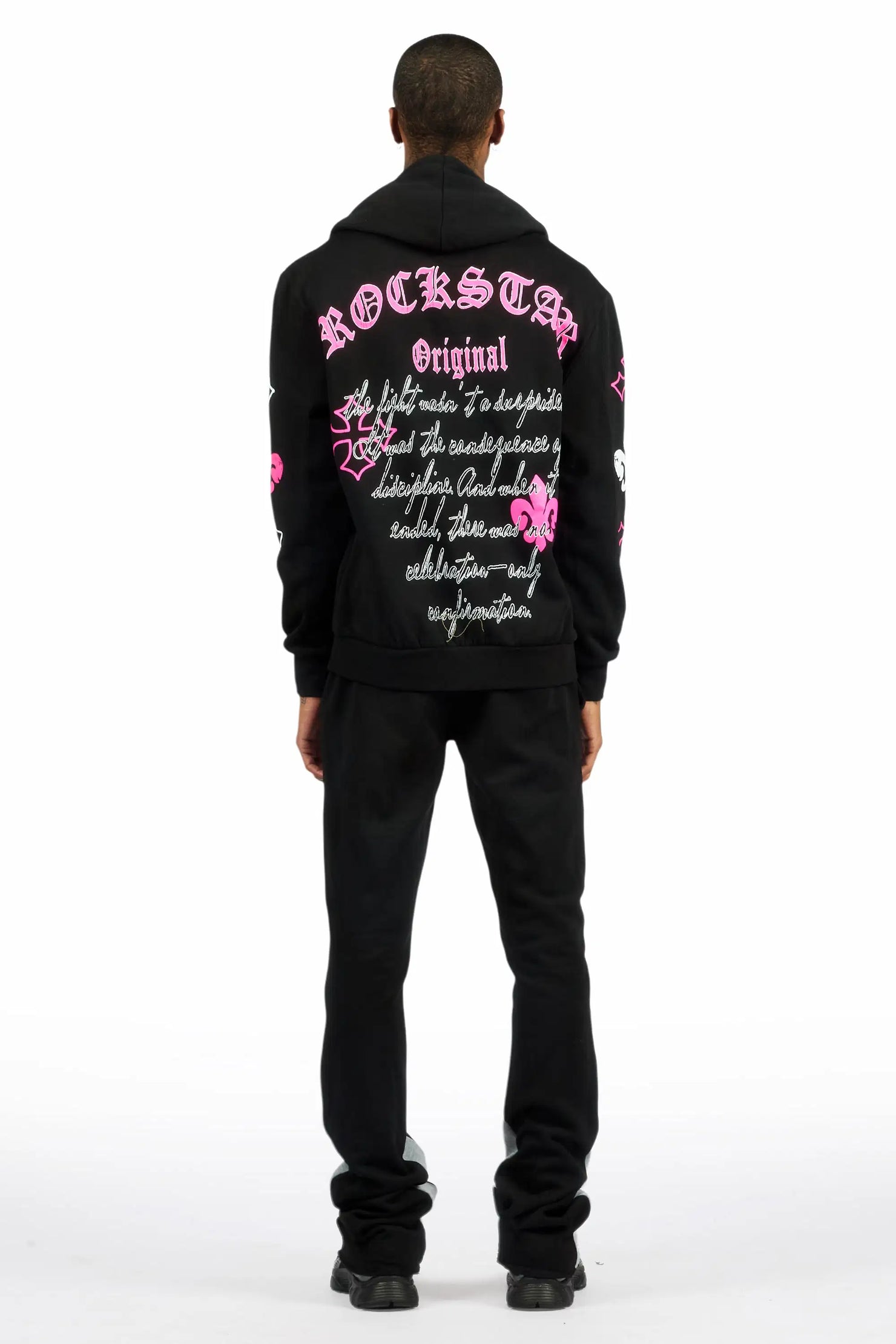 Tieran Black/Fuchsia Hoodie/Stacked Flare Track Set