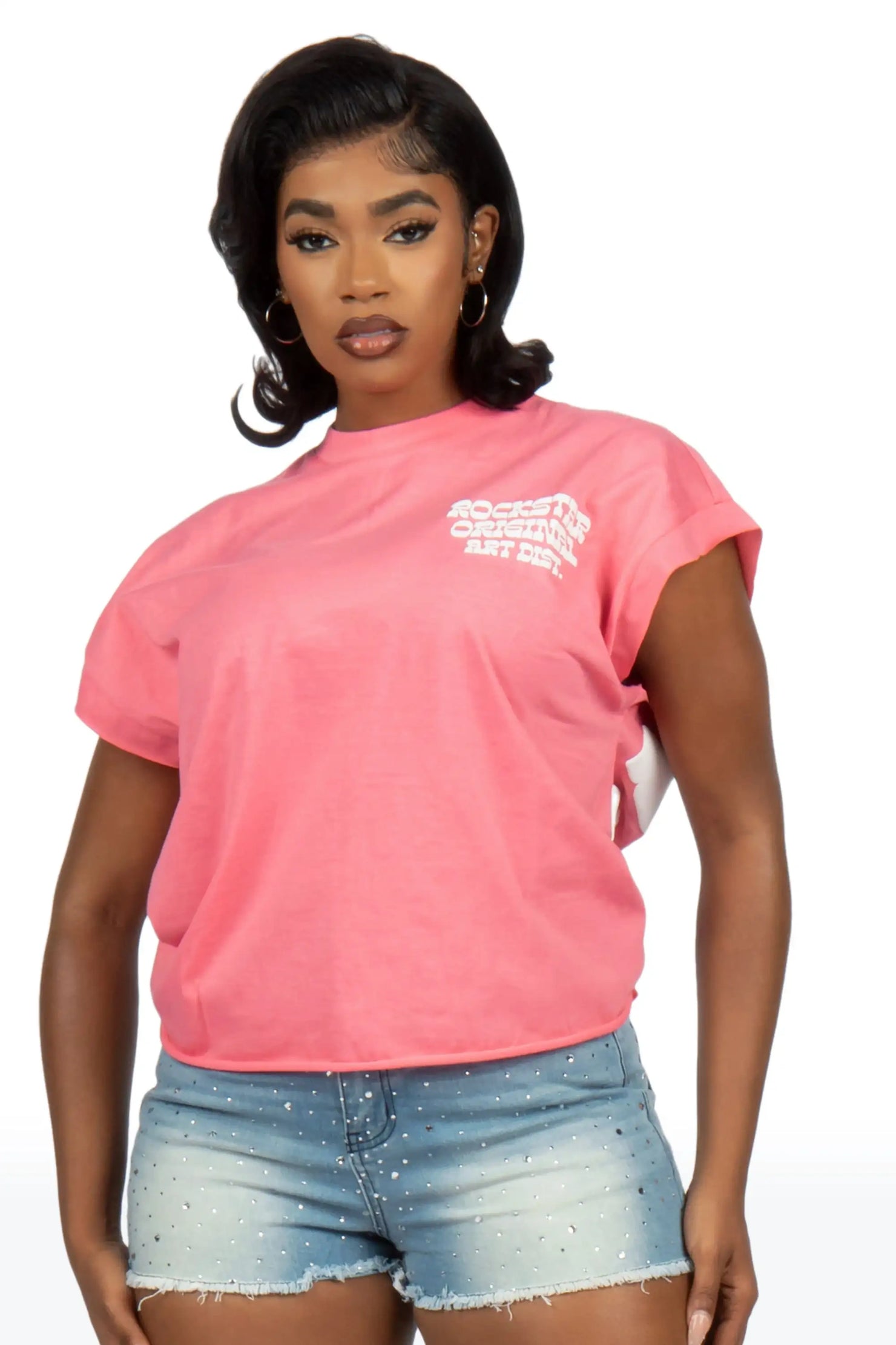 Haily Pink Cut Sleeve Tee Shirt