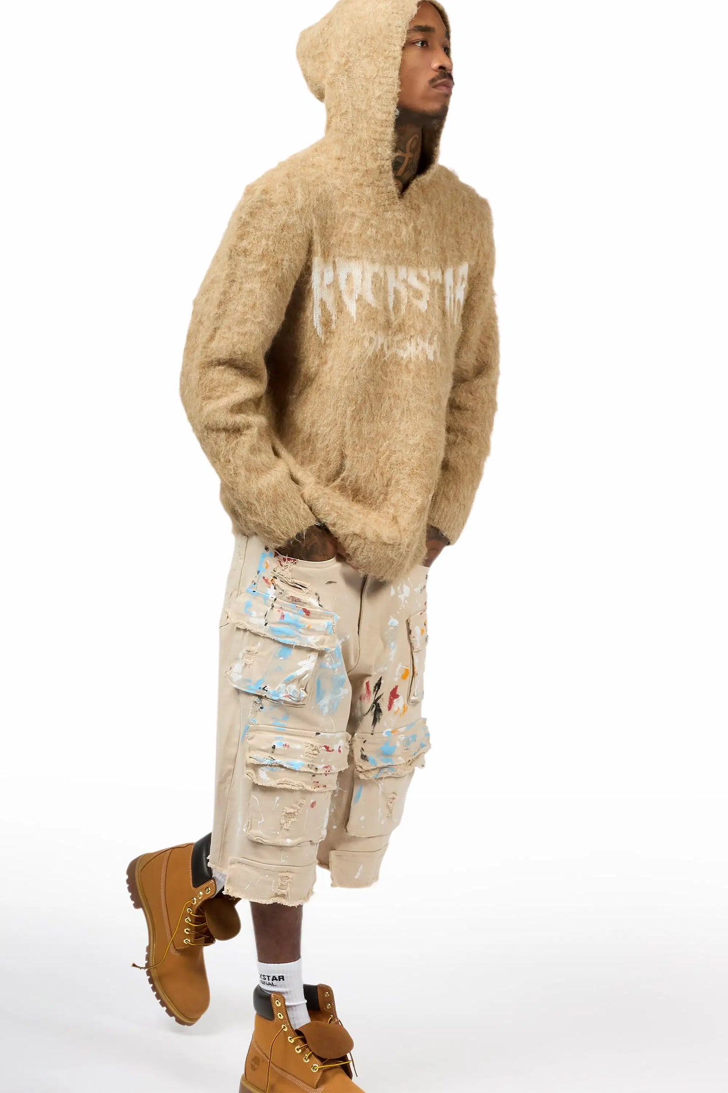 Andros Beige Graphic Knitted Hoodie