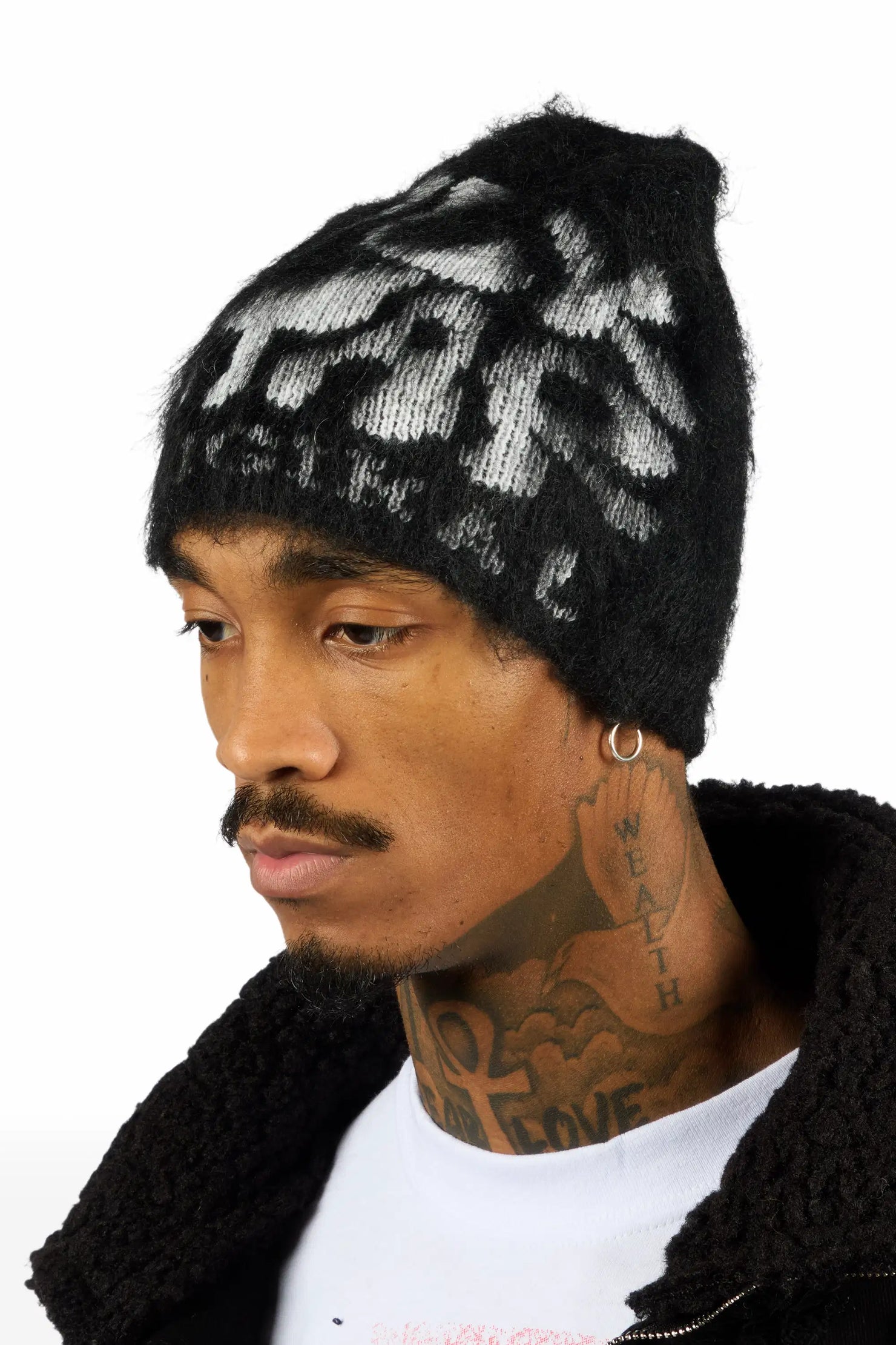 Warblen Black Knitted Mohair Beanie