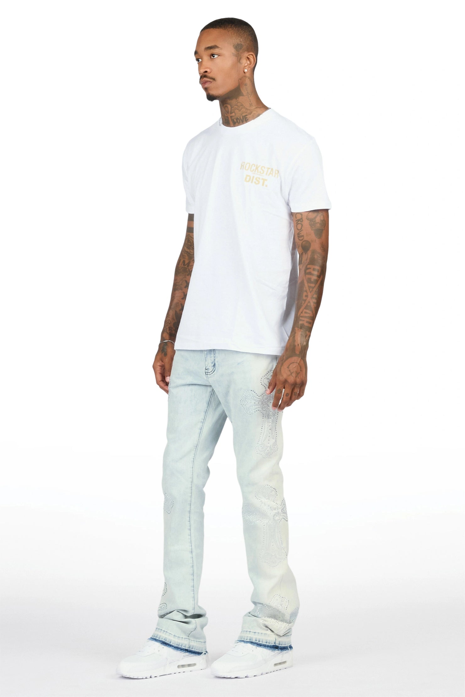 Reggie Light Blue Rhinestone Stacked Flare Jean