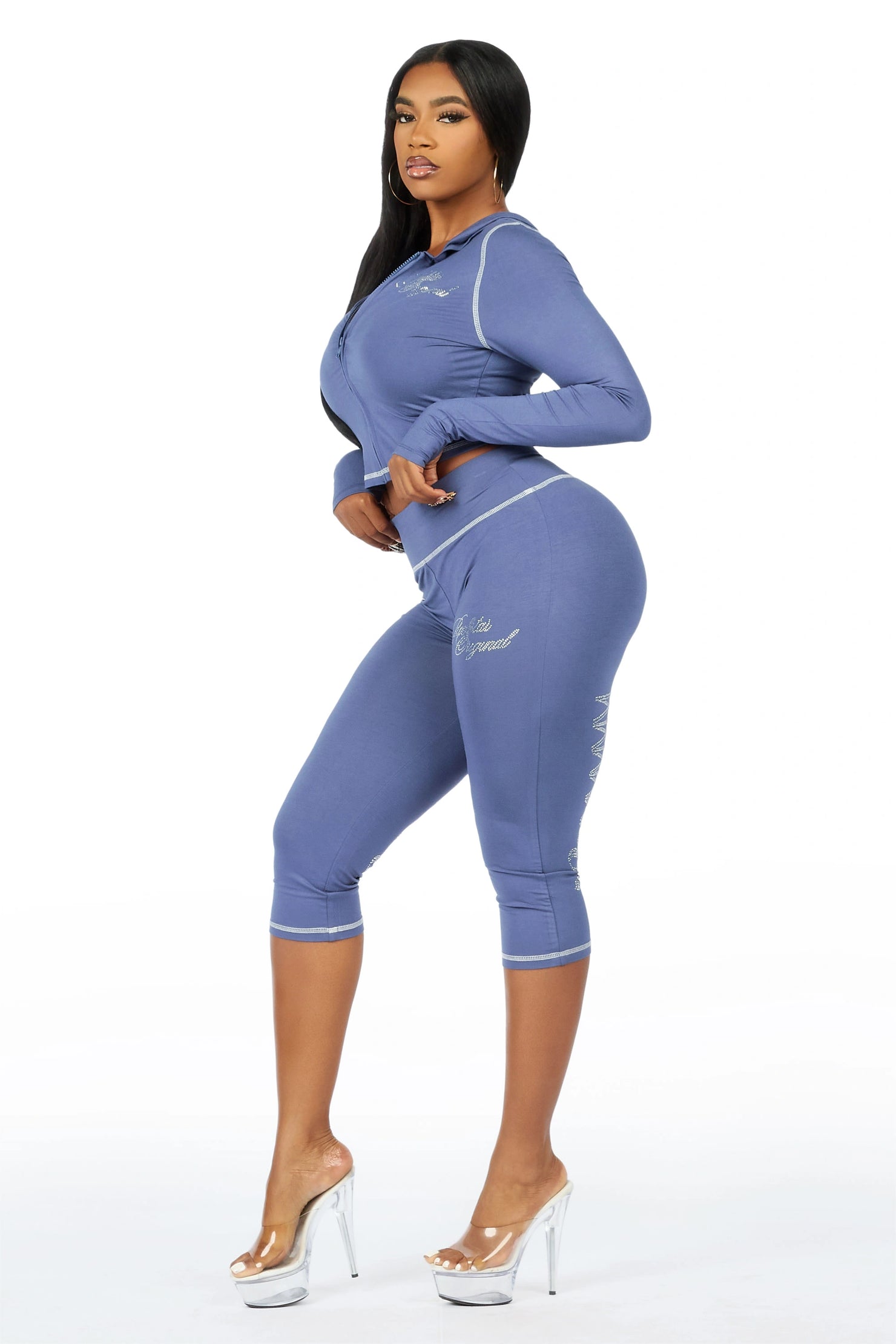 Mittiana Navy Zip Up Capri Set