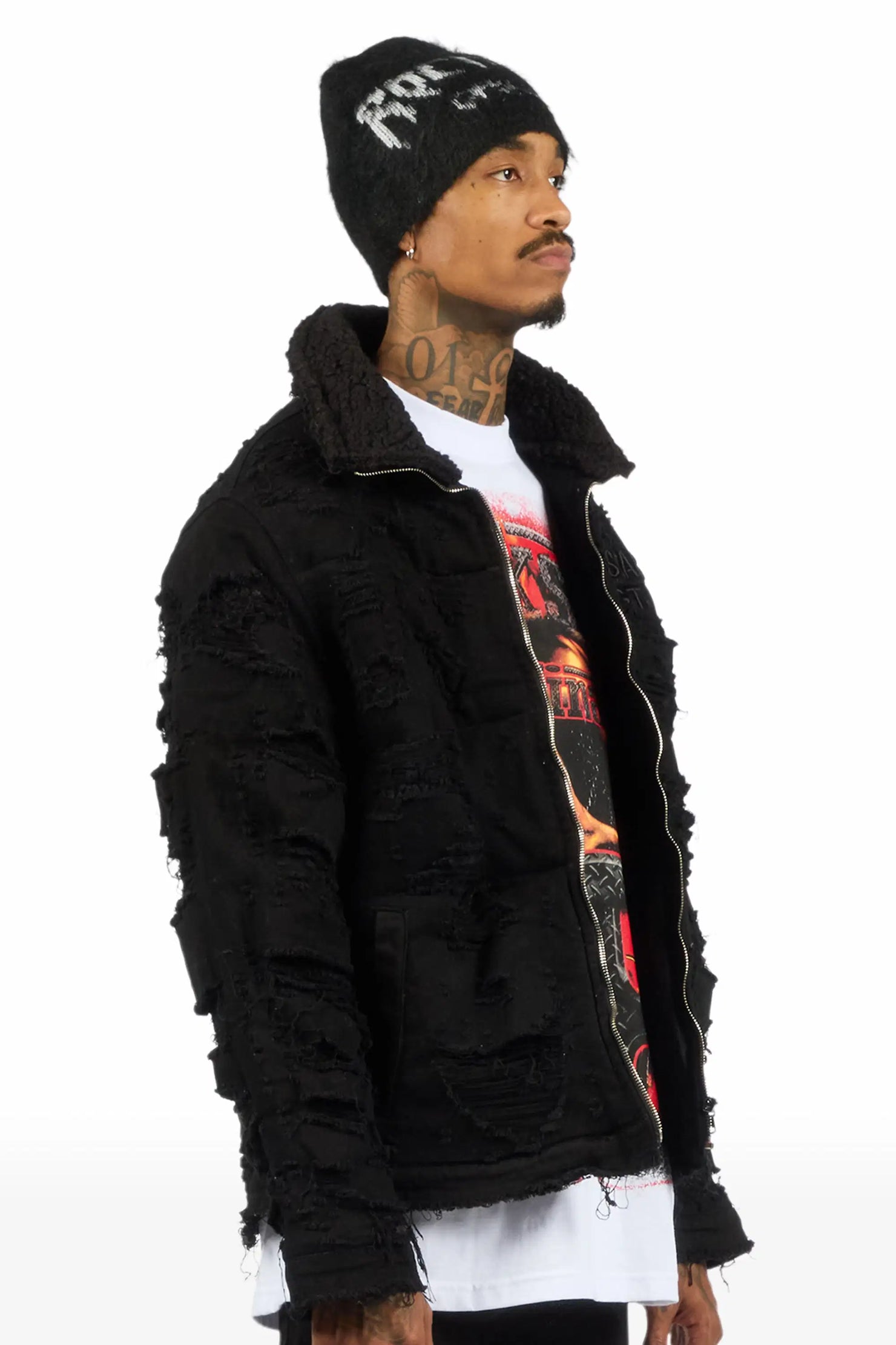 Faro Black/Black Denim Sherpa Puffer Jacket