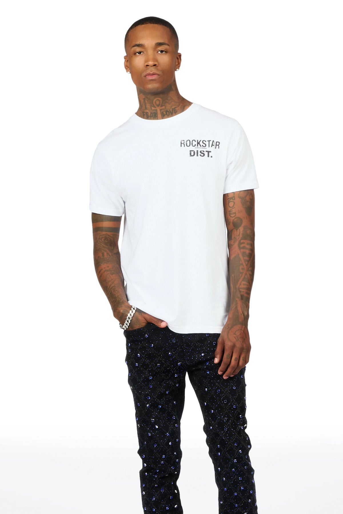Glit Black/Royal Rhinestone Stacked Flare Jean
