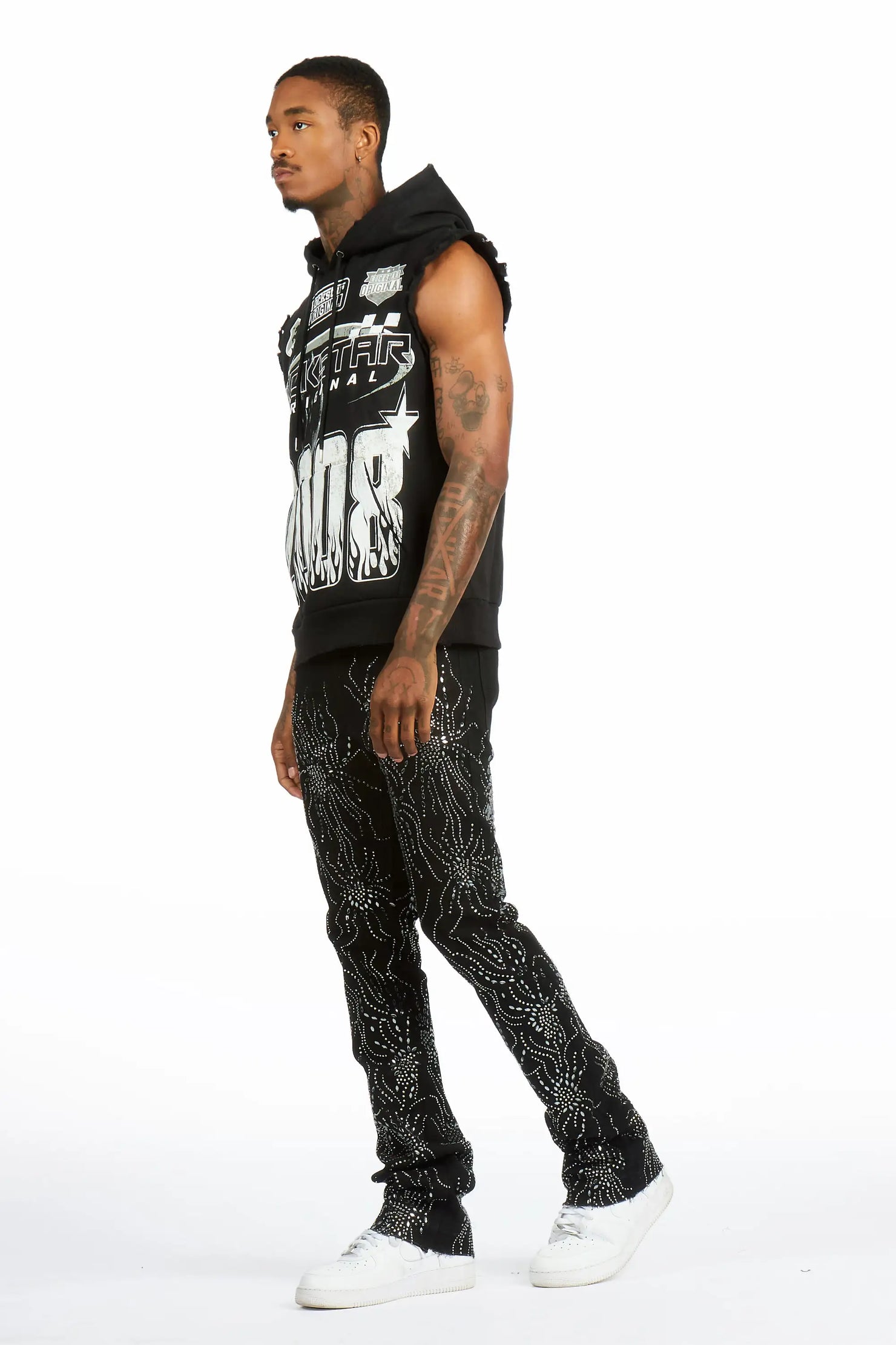 Izai Black Rhinestone Stacked Fit Jean