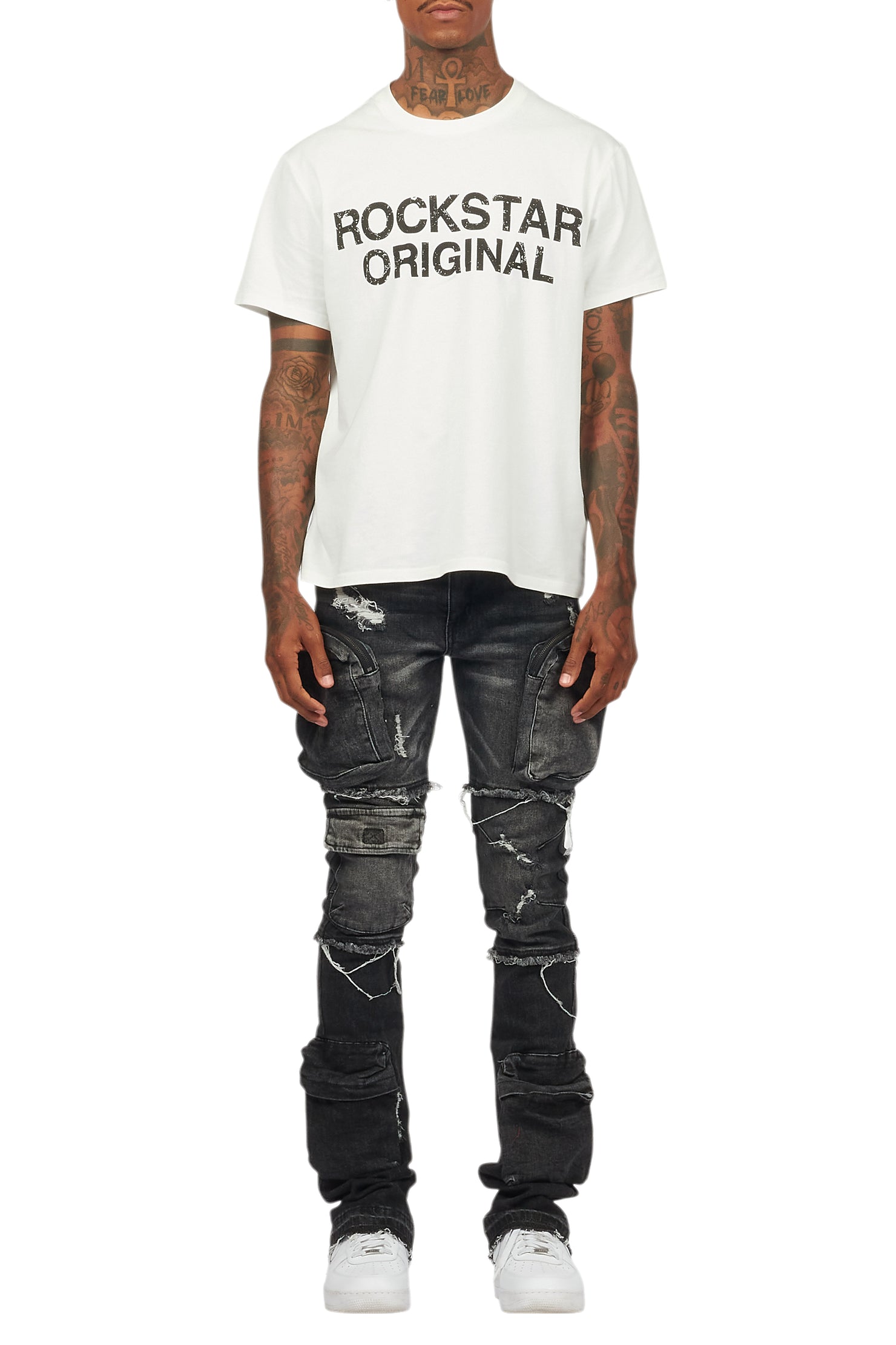 Shift Dark Grey Stacked Flare Jean