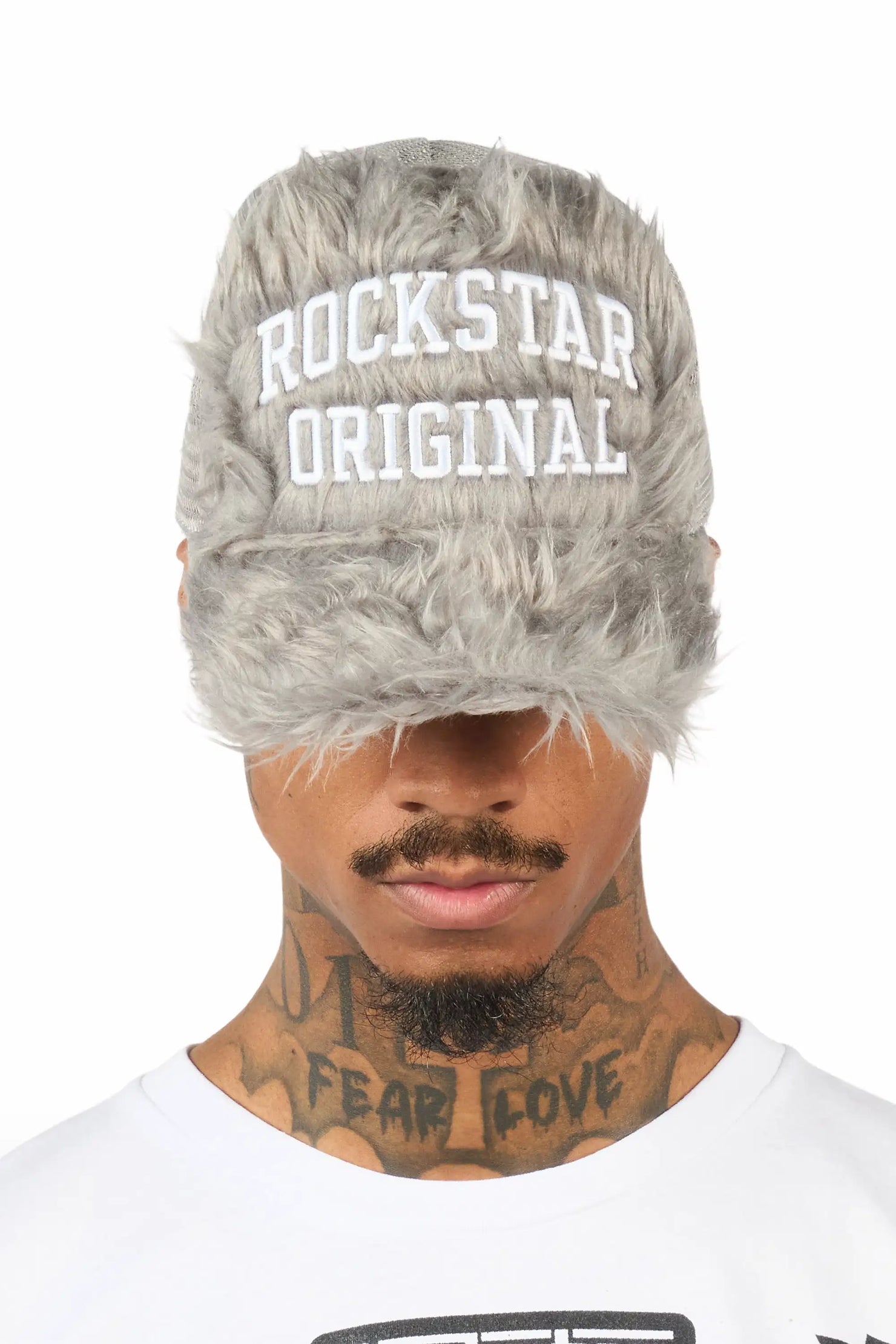 Shaggy Grey Fur Trucker Hat