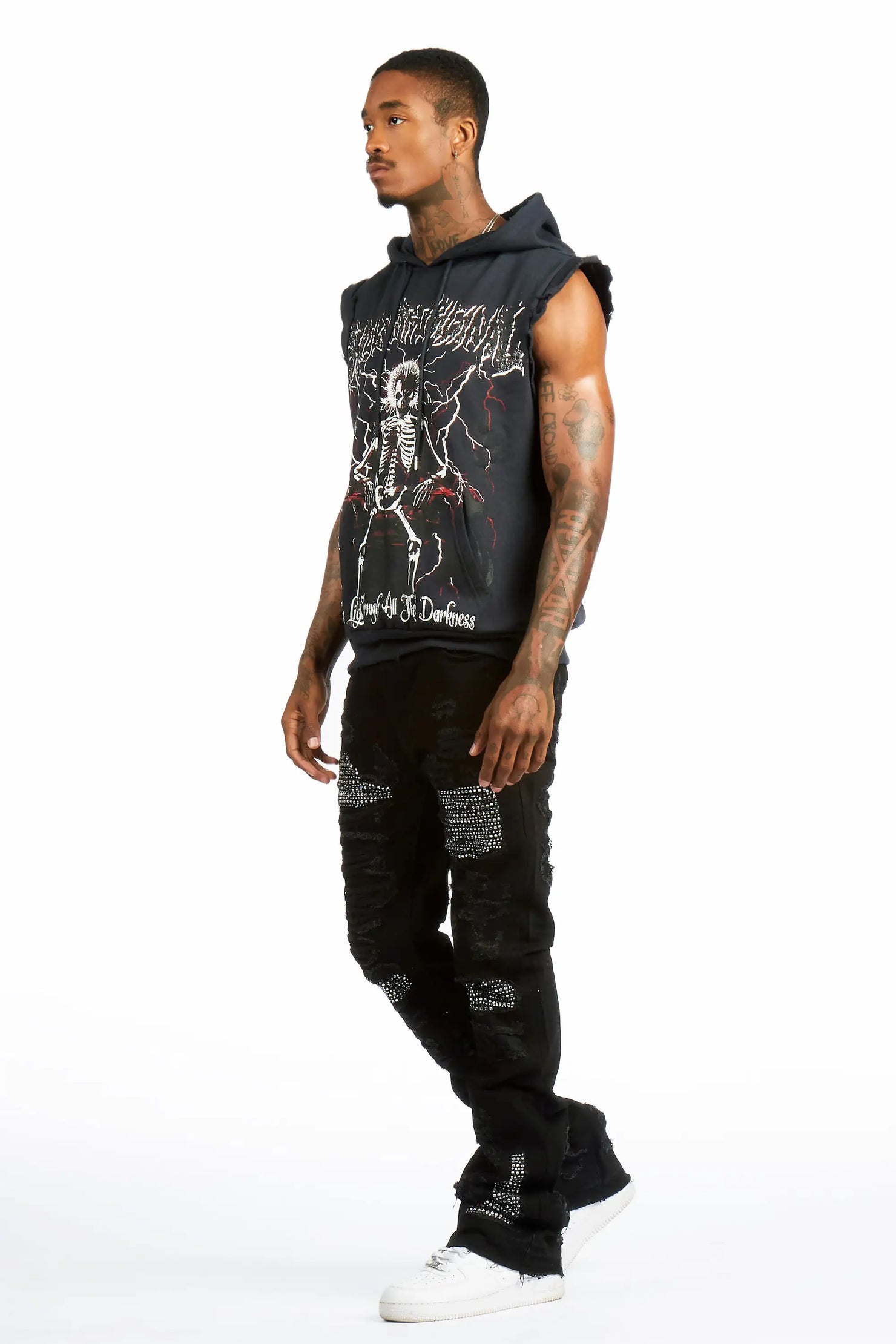 Mathey Black Rhinestone Stacked Fit Jean