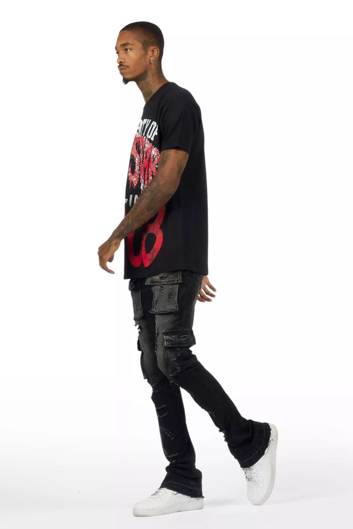 Zaid Dark Grey Stacked Flare Jean