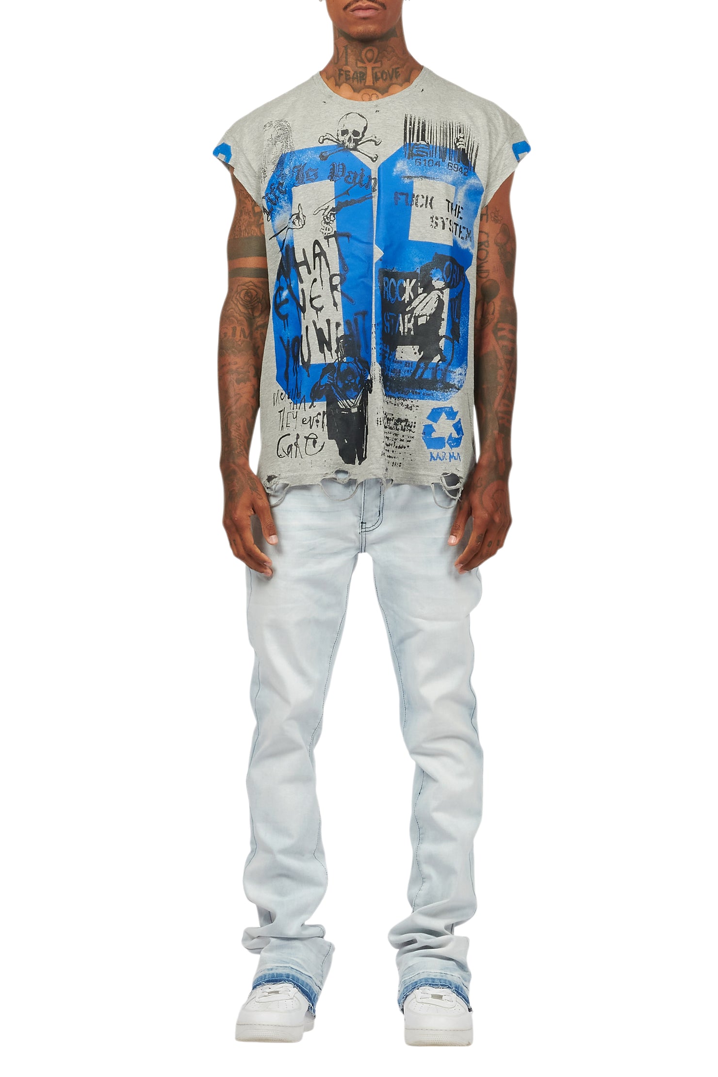 Grill Heather Grey Graphic Muscle T-Shirt