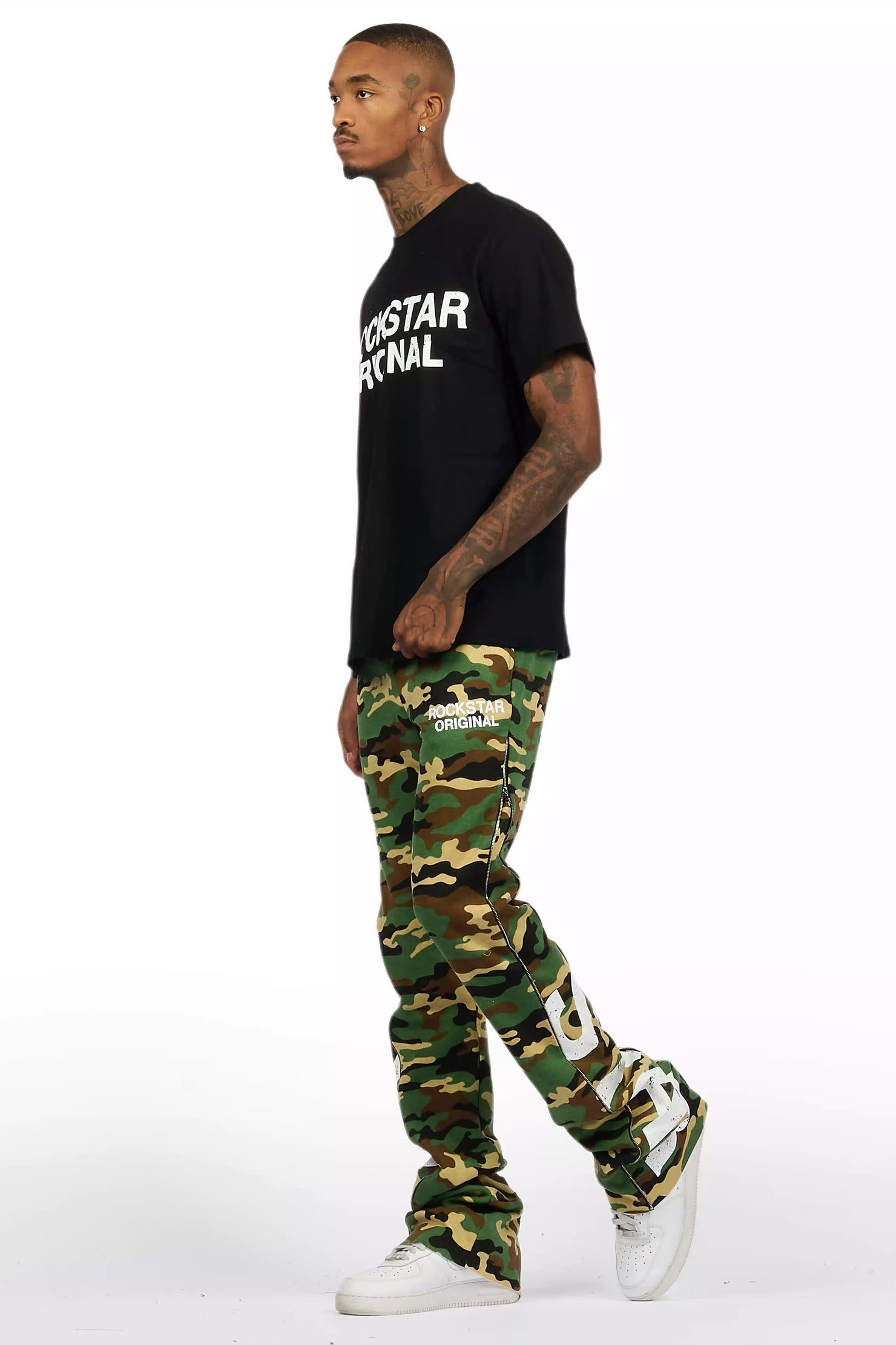 Deniska Camo T-Shirt/Baggy Stacked Flare Track Set