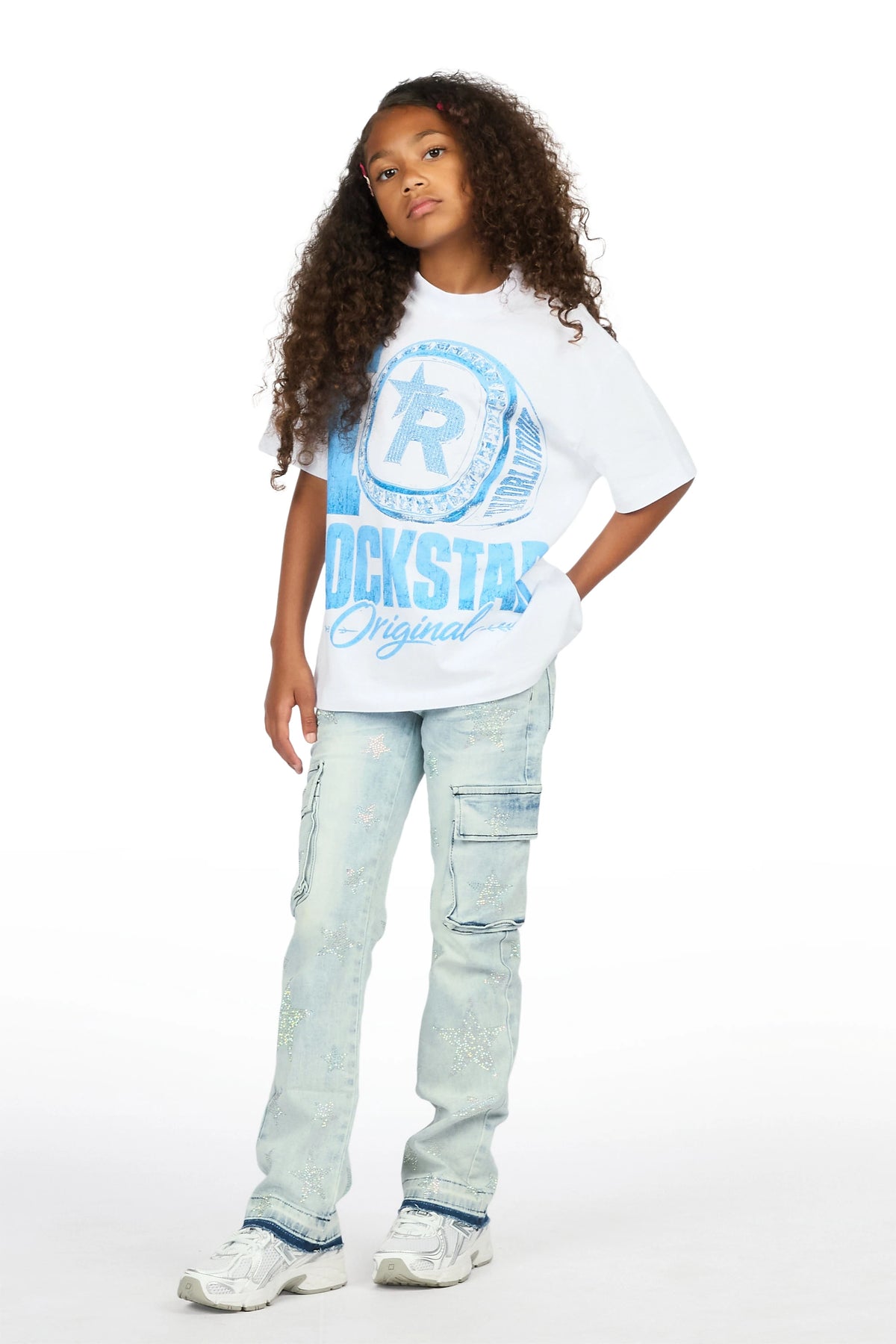 Girls Kendrica Light Wash Rhinestone Stacked Jean
