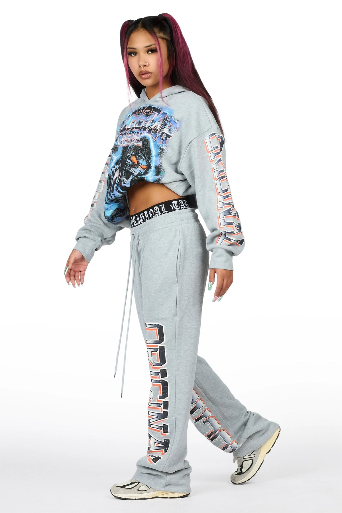 Xanthea Heather Grey Graphic Baggy Fit Track Set