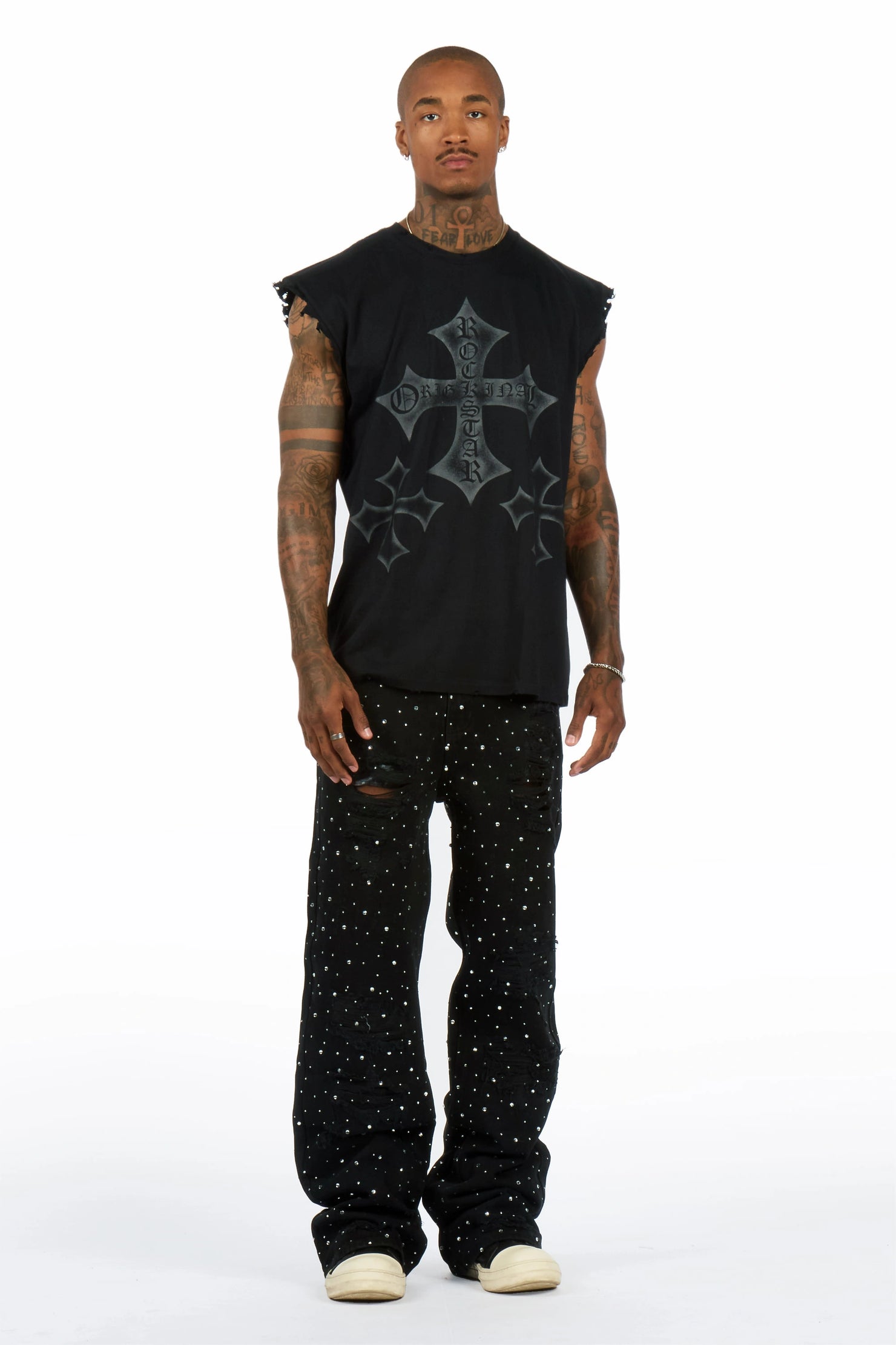 Iden Black Rhinestone Baggy Fit Jean