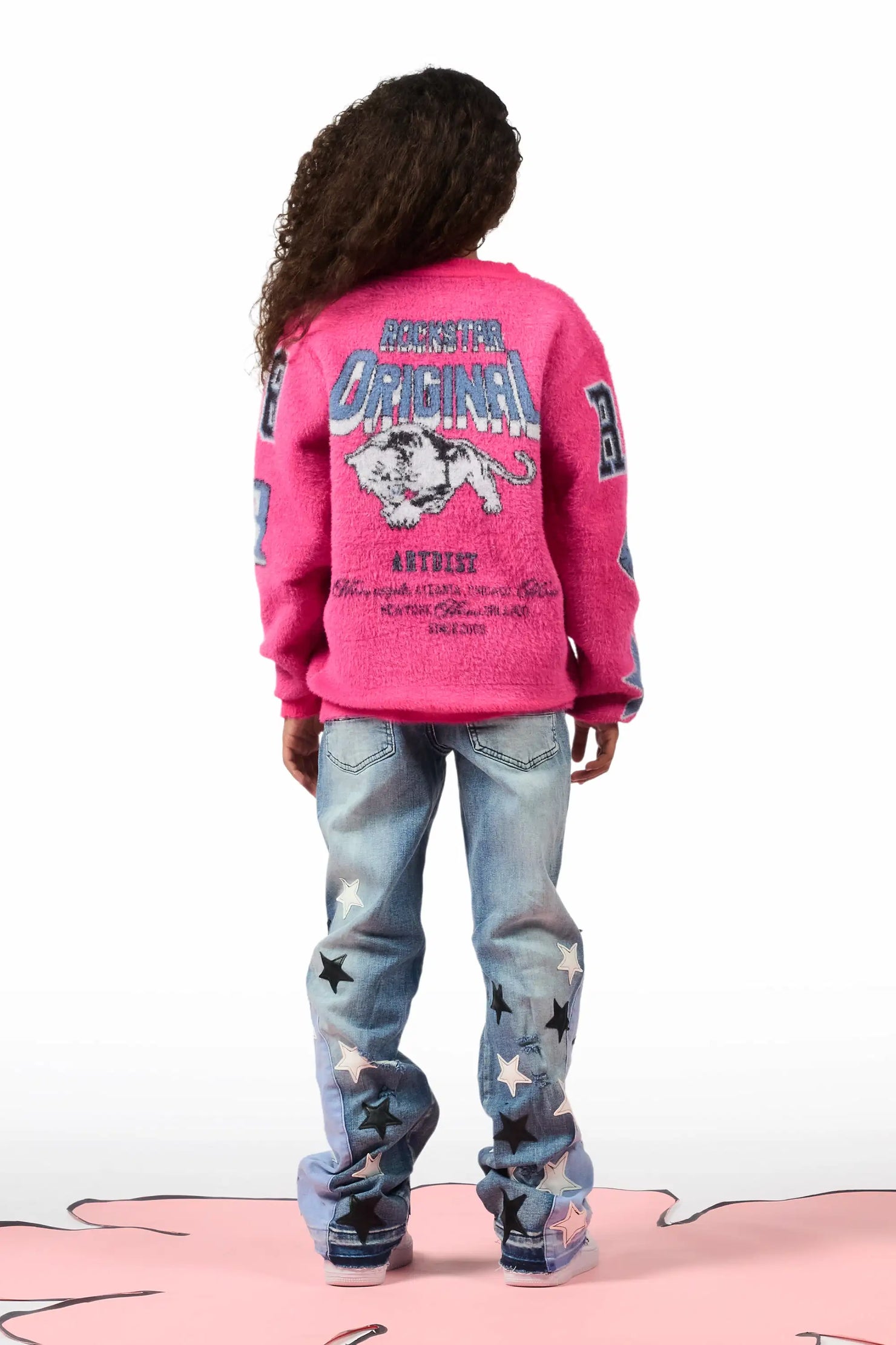 Girls Adella Medium Wash Stacked Jean