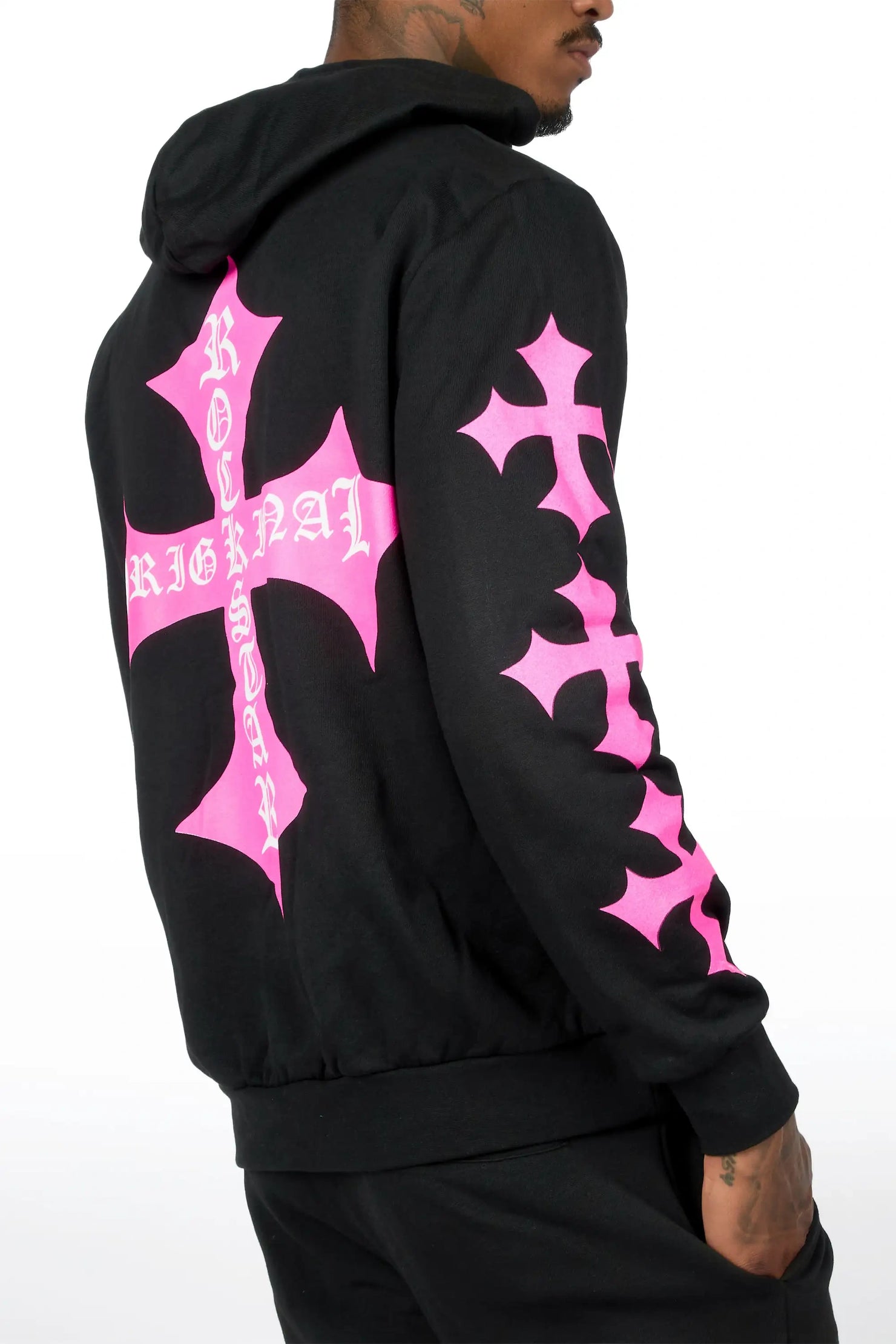 Slaydr Black/Pink Hoodie/Stacked Flare Track Set