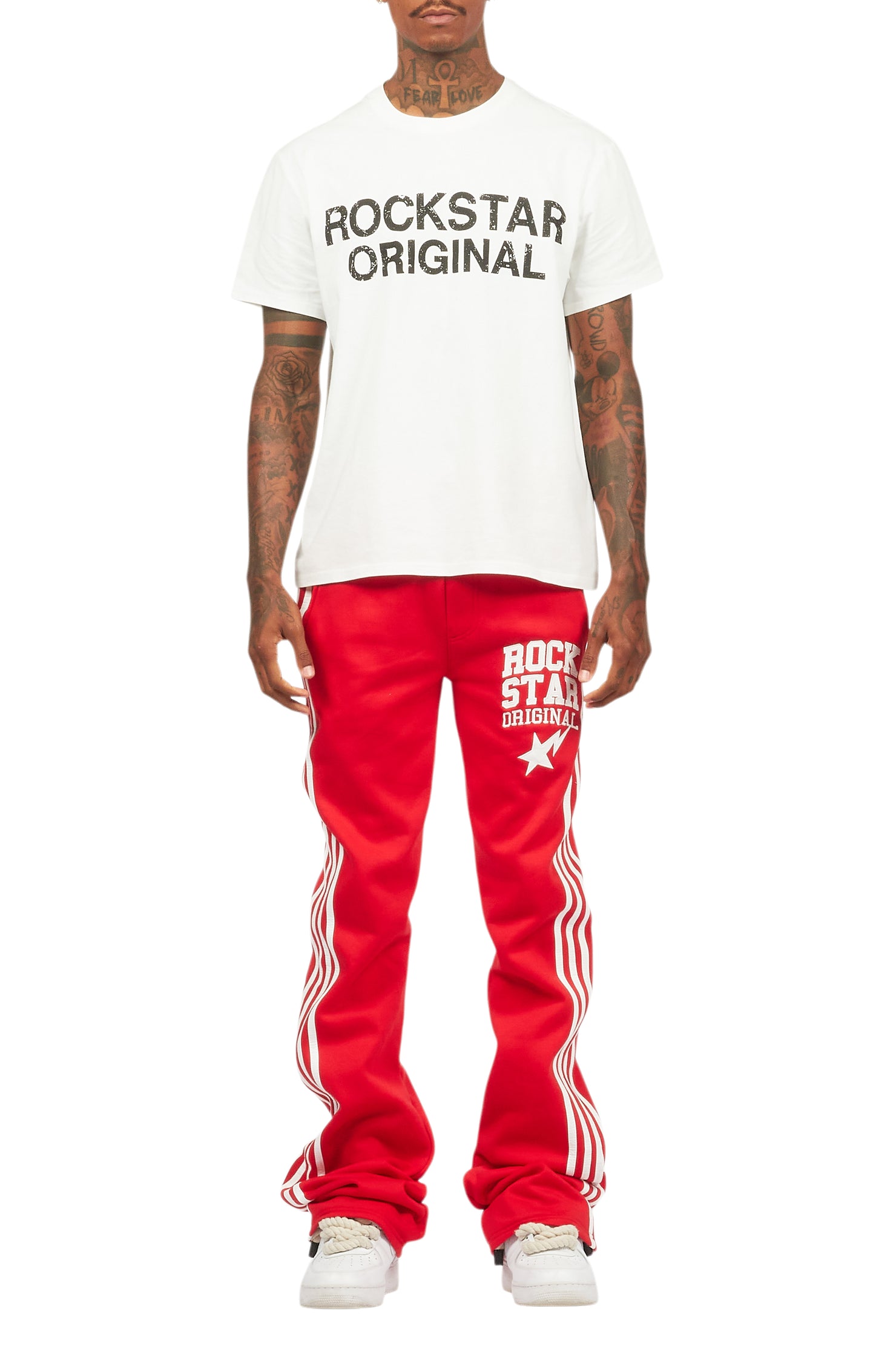 Gerrit Red Fleece Stacked Baggy Track Pant