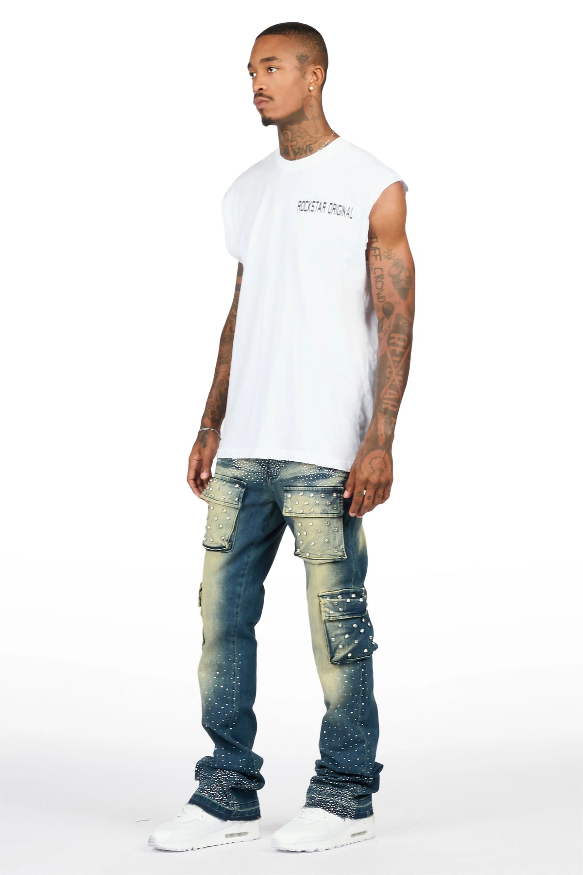 Arman Tint Blue Rhinestone Stacked Fit Jean