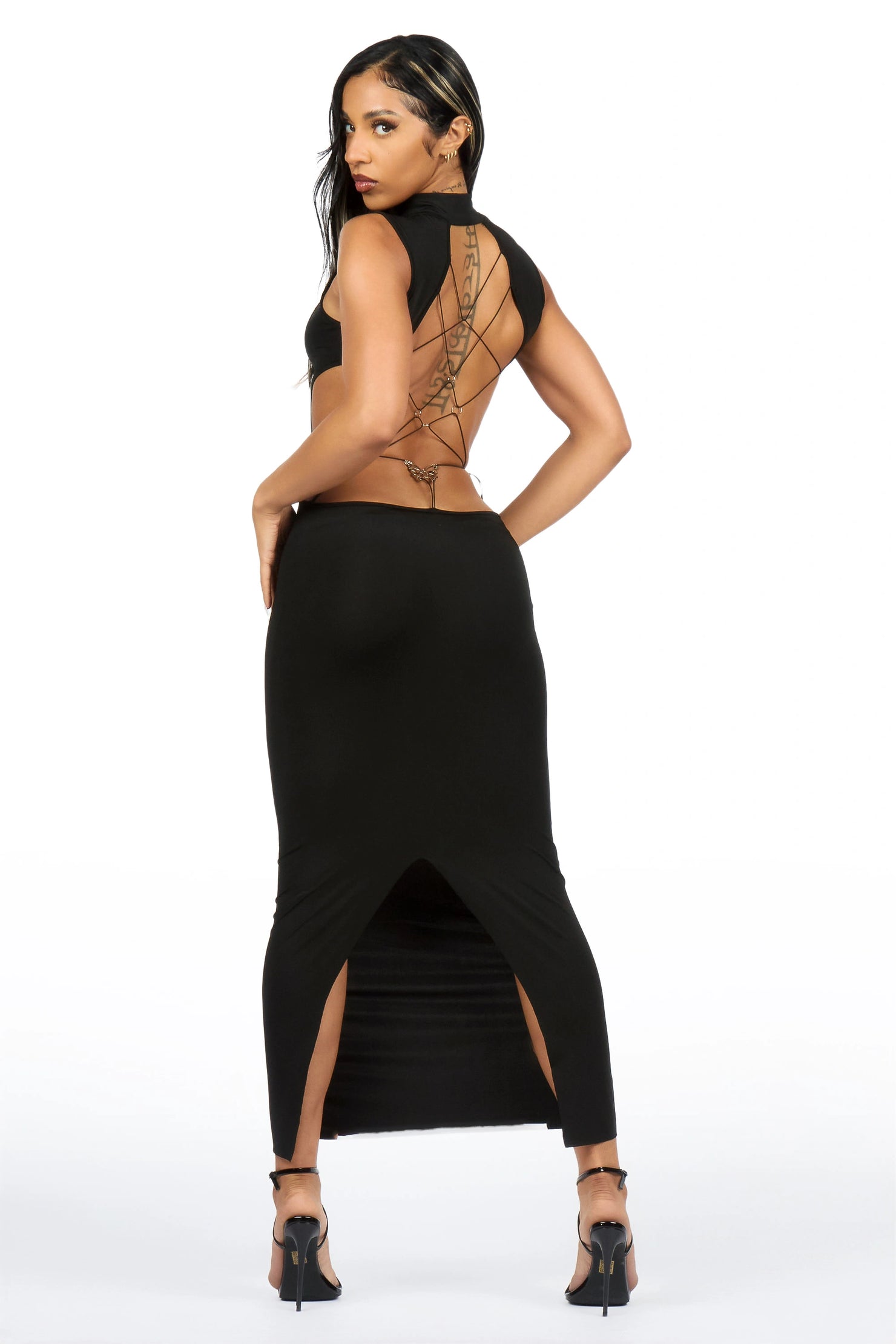 Lo-Fly Butterfly Back Black Maxi Dress