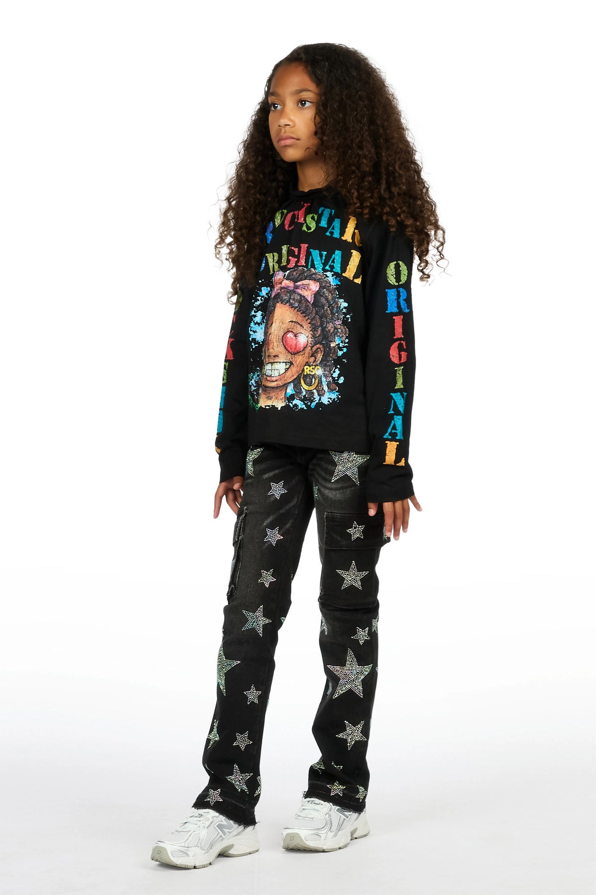 Girls Kendrica Black Rhinestone Stacked Jean
